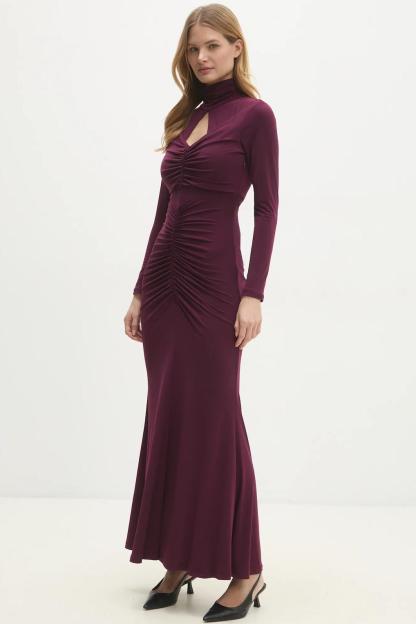 Jersey Gathering Cut-Out Maxi Dress