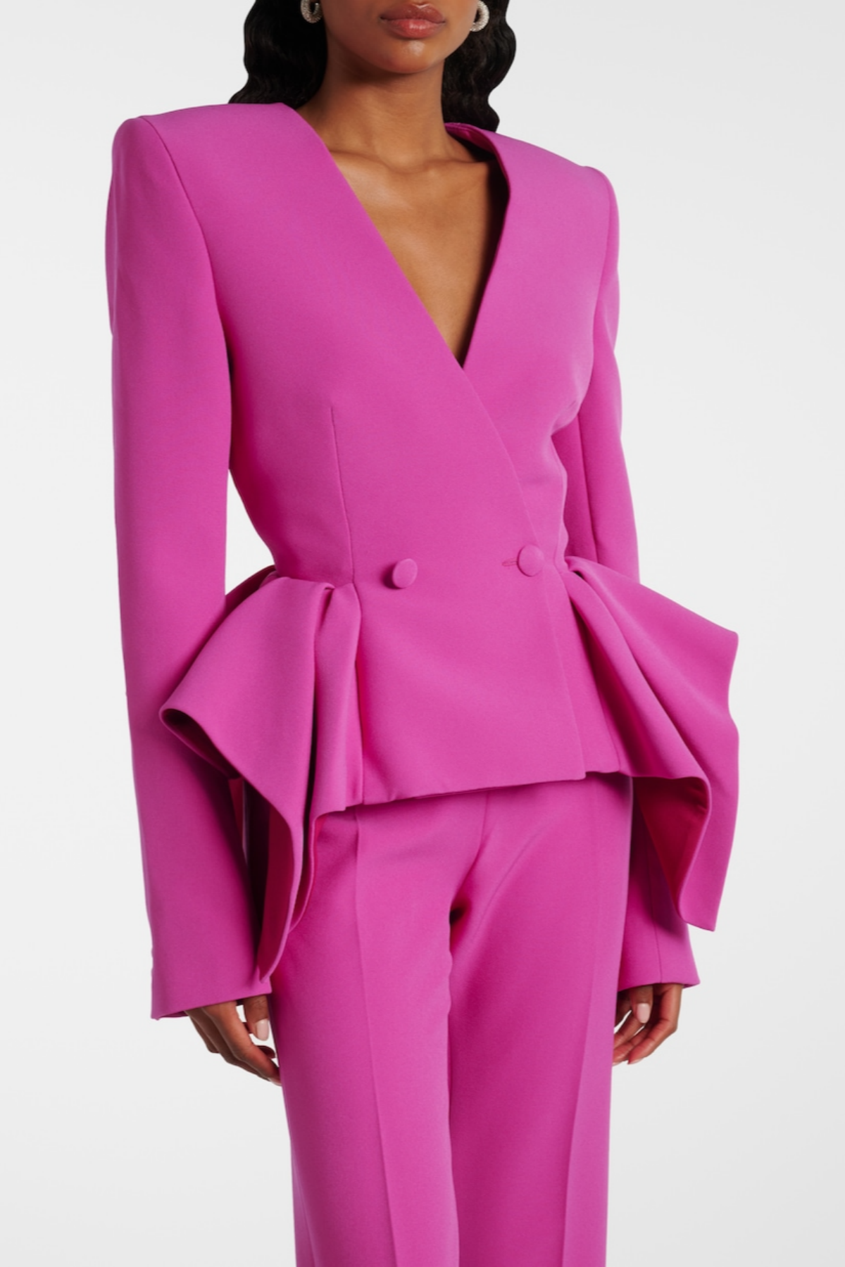 Ruffle V-Neck Blazer & High Waist Pants Set