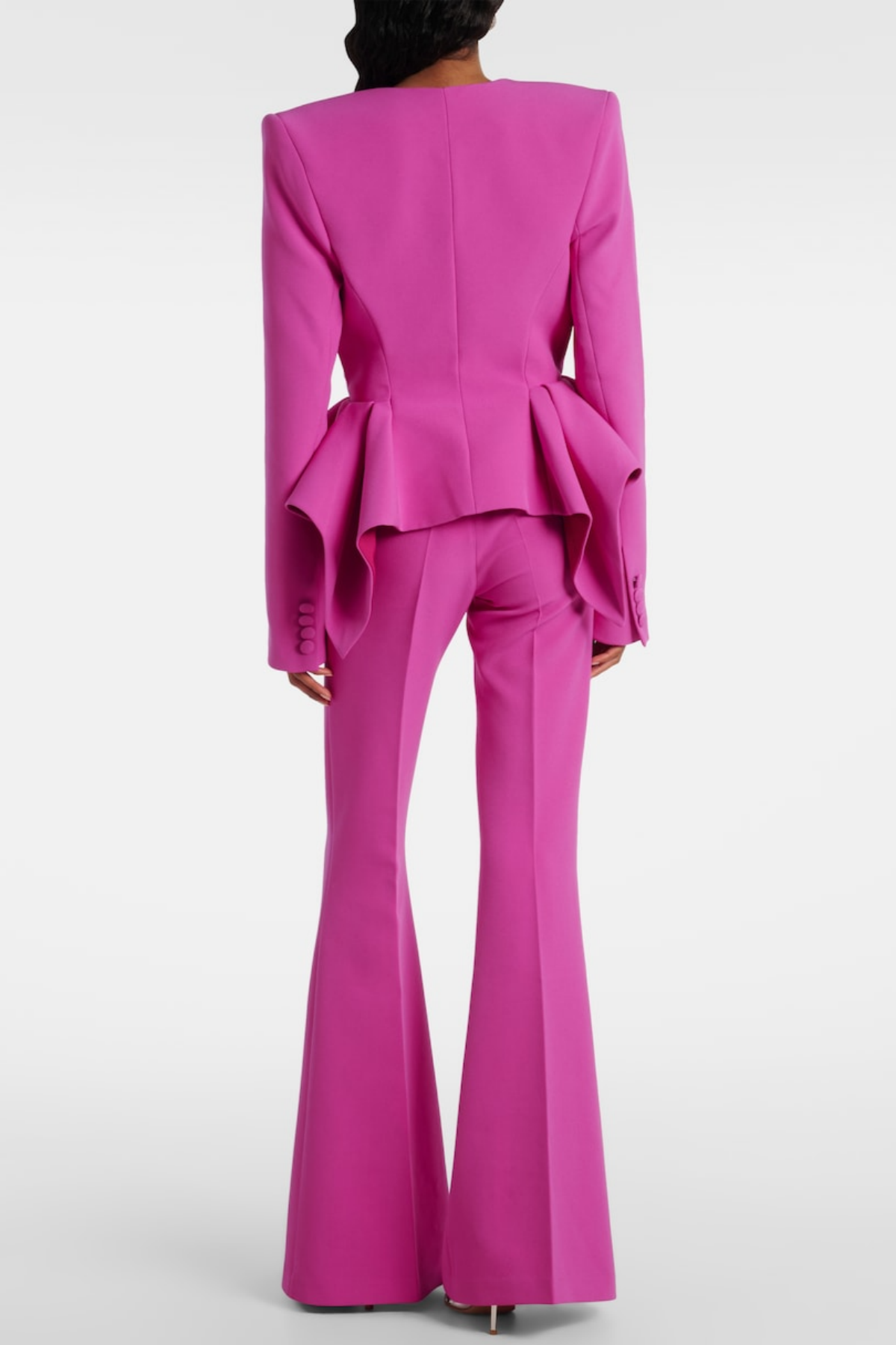 Ruffle V-Neck Blazer & High Waist Pants Set