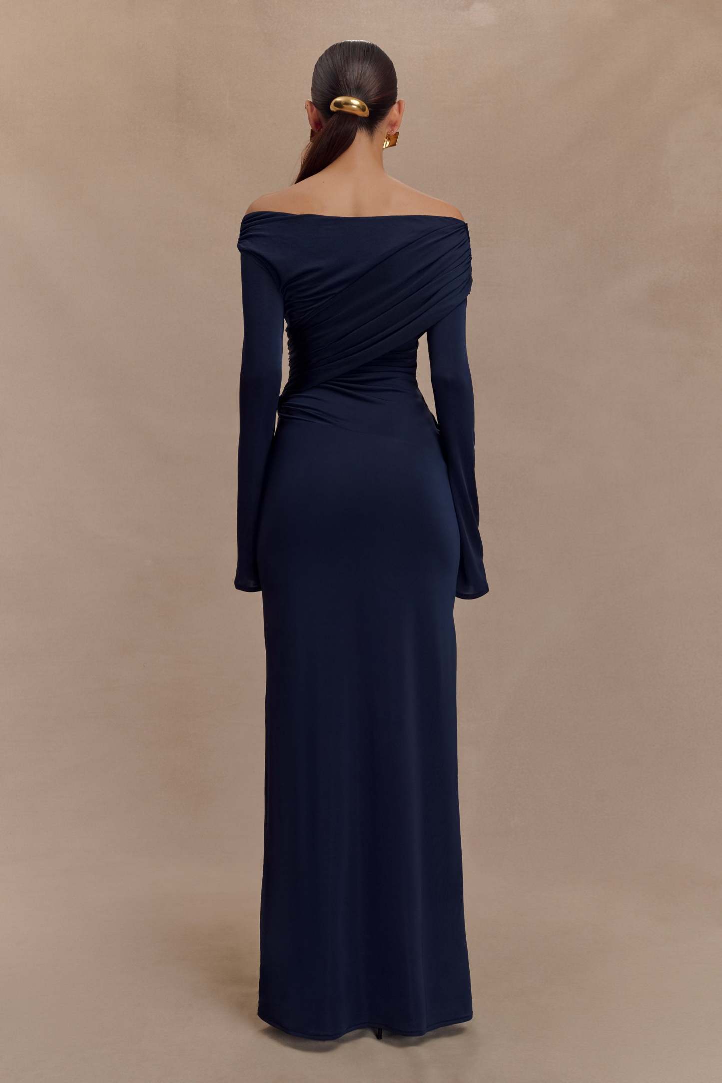 Jersey Gathering Off Shoulder Maxi Dress