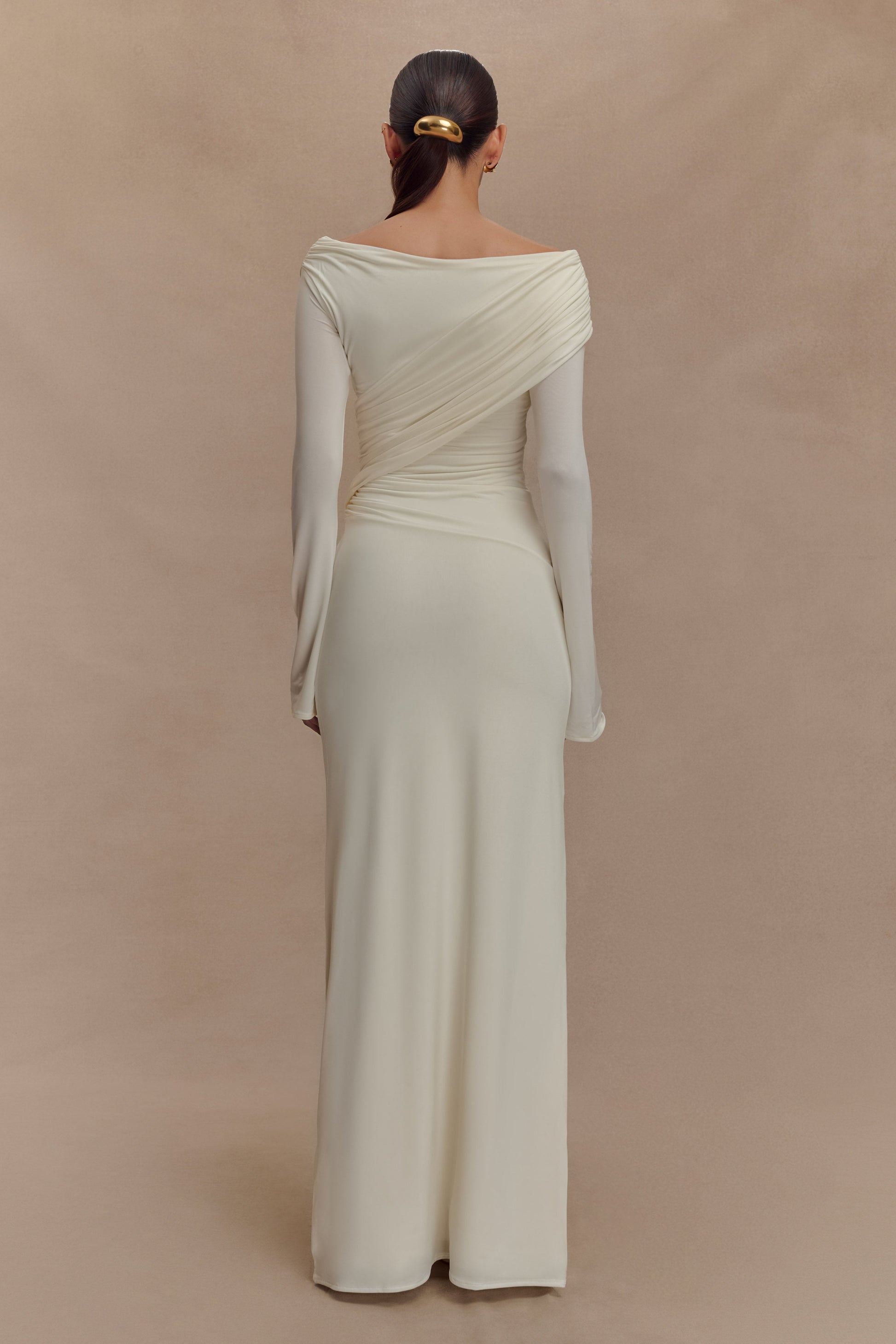 Jersey Gathering Off Shoulder Maxi Dress