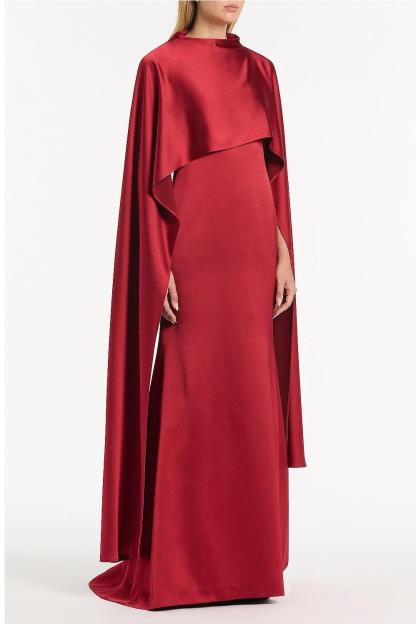 Satin Solid Maxi Dress With Cape