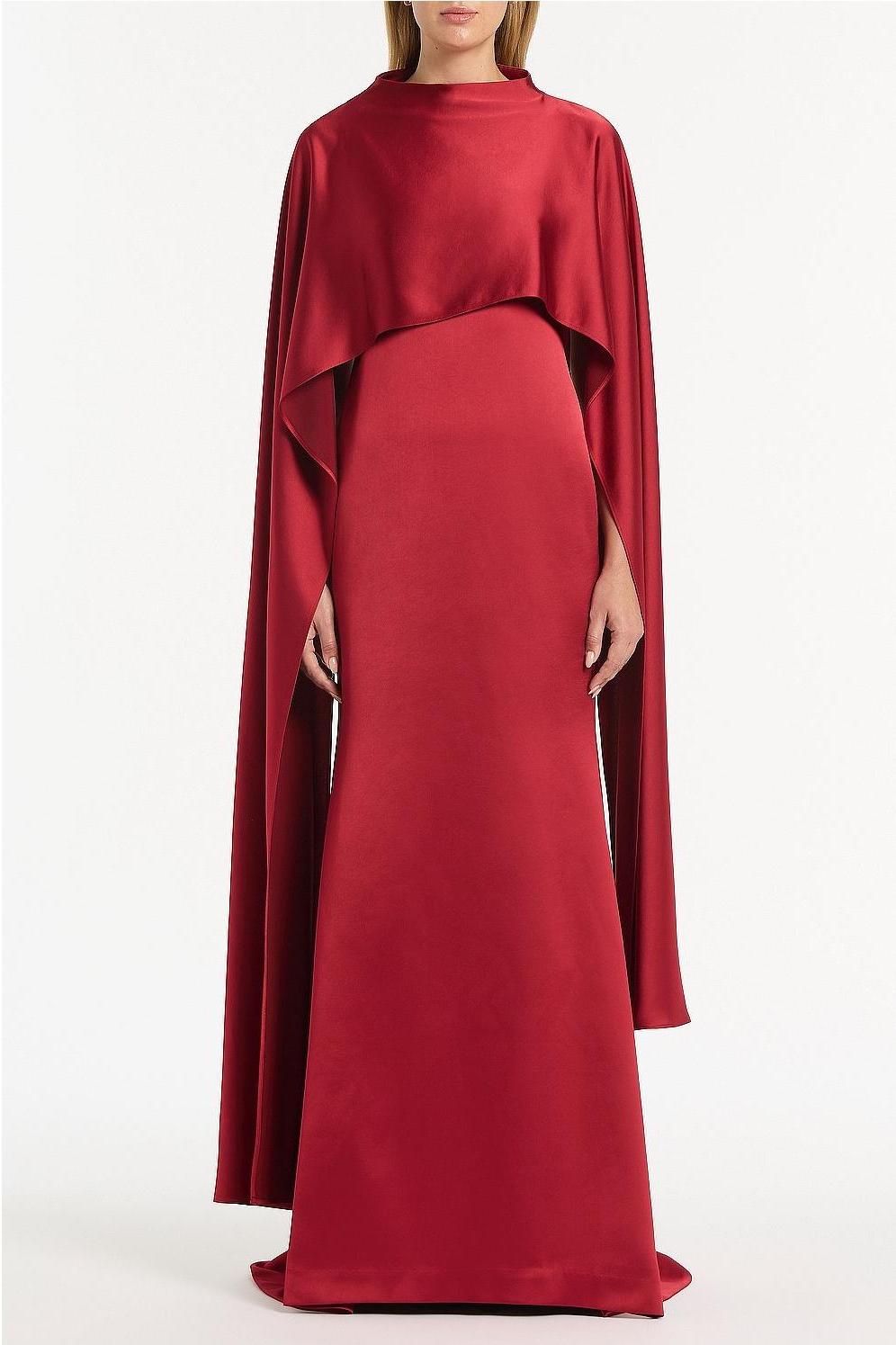 Satin Solid Maxi Dress With Cape