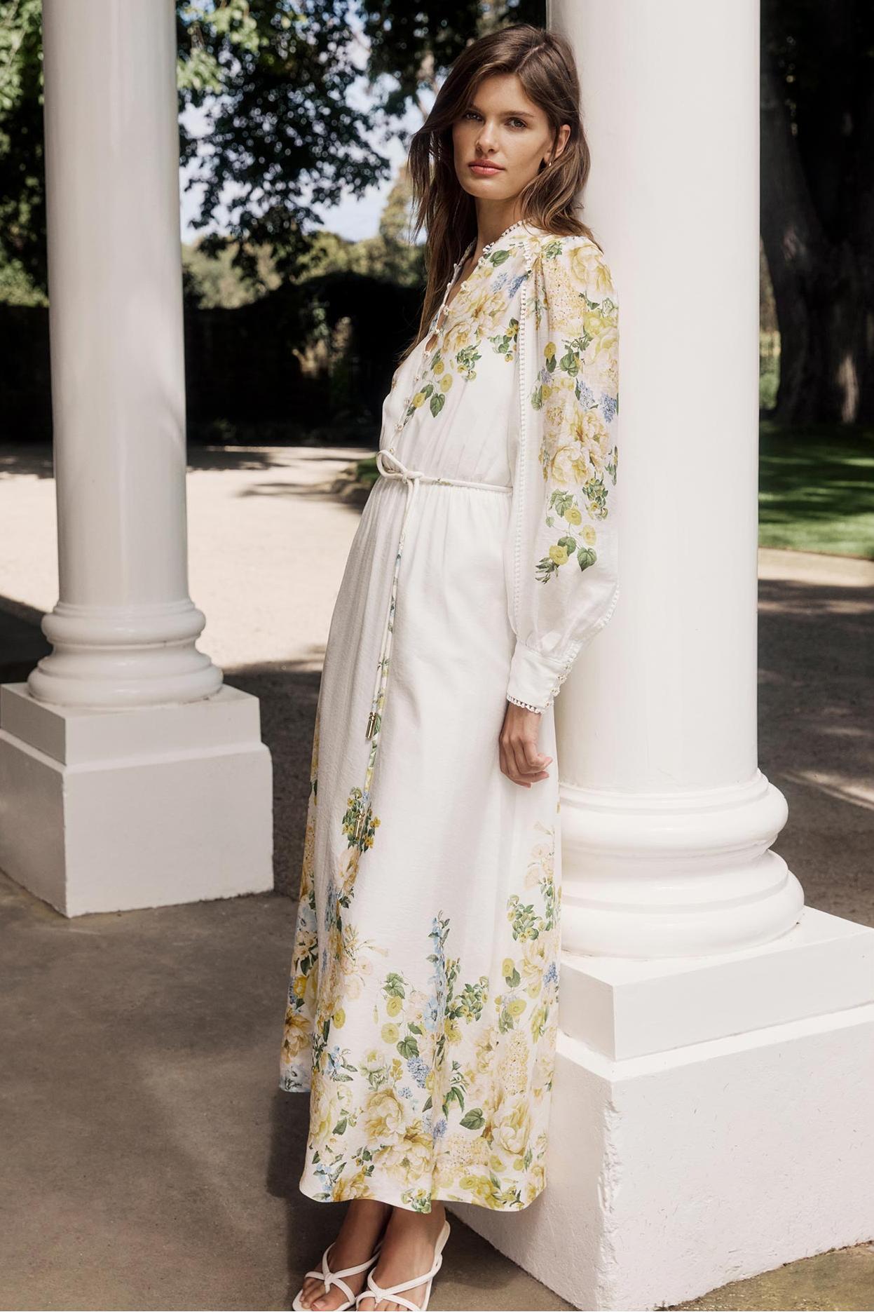 Floral Lace Lantern Sleeve Midi Dress