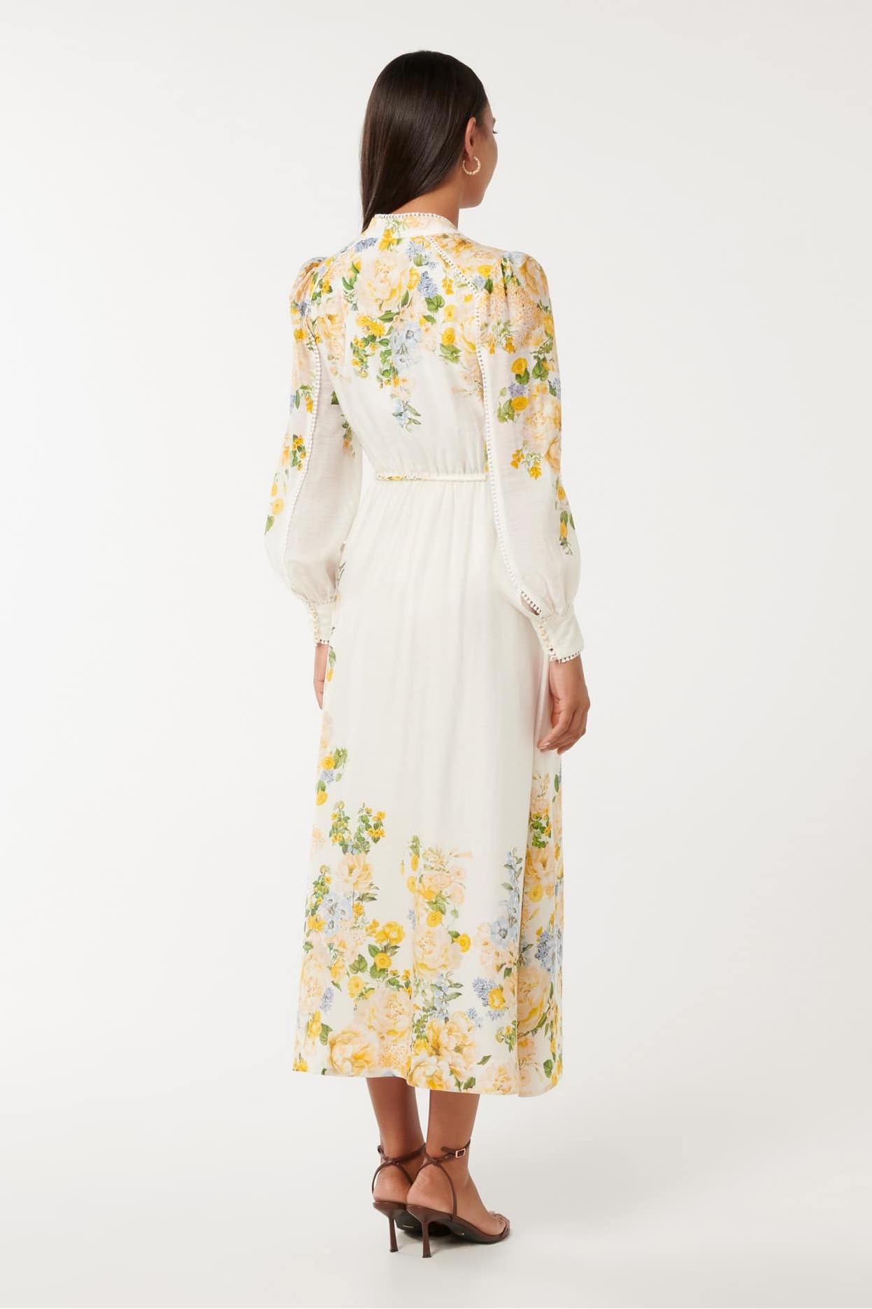 Floral Lace Lantern Sleeve Midi Dress