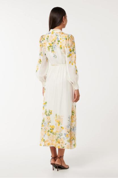 Floral Lace Lantern Sleeve Midi Dress