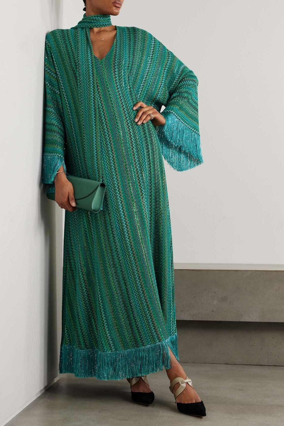 High Waist Tassel V-Neck Maxi Dress