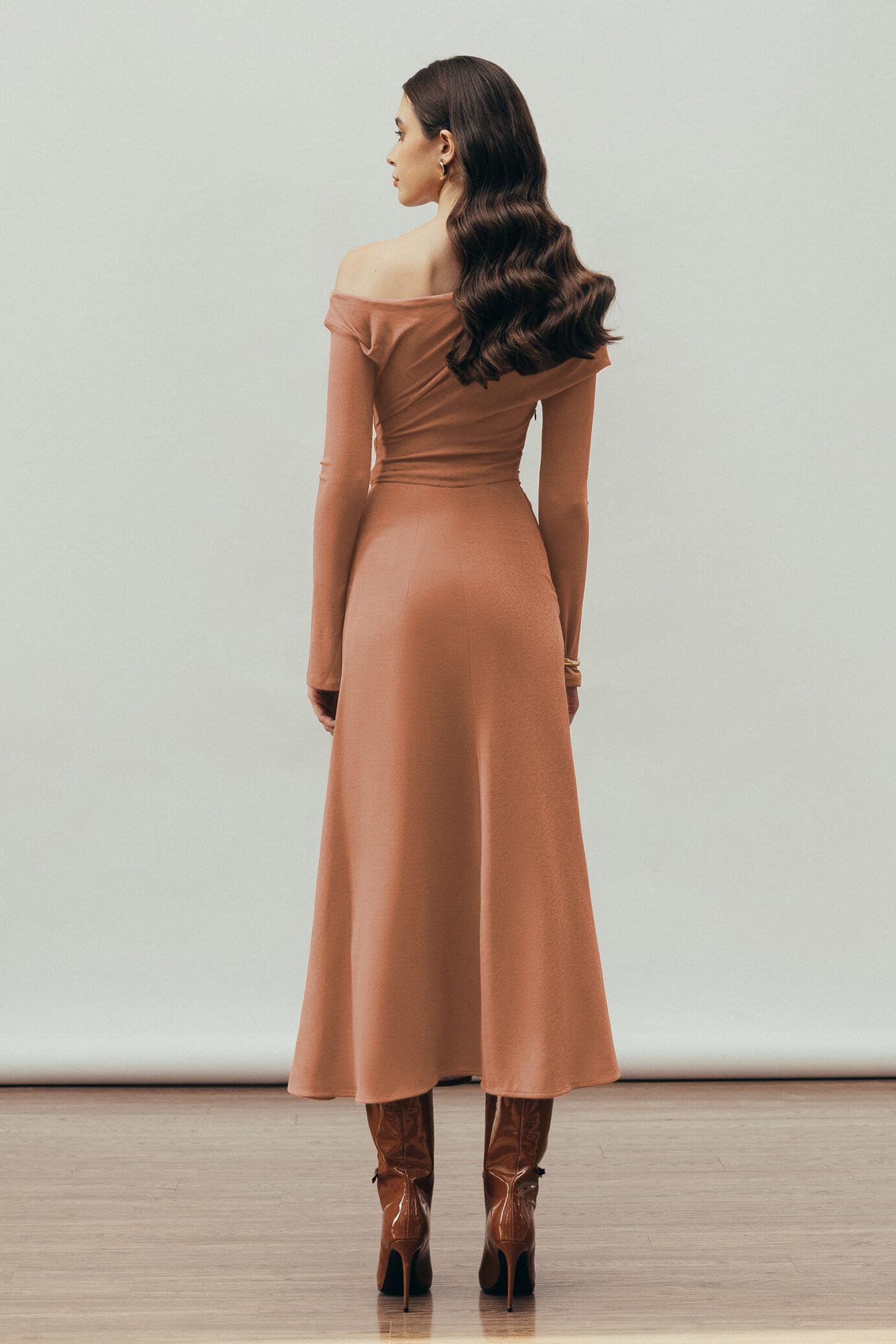 Jersey Gathering One-Shoulder Midi Dress