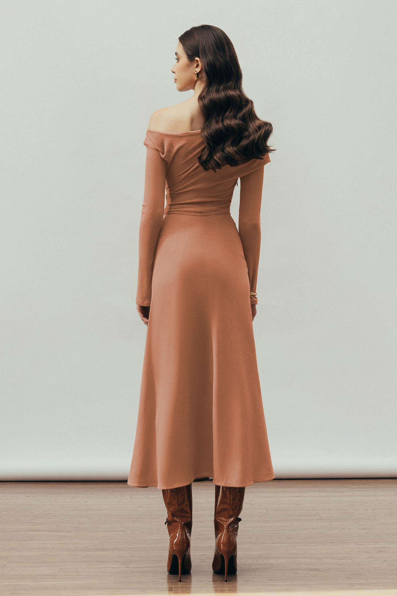 Jersey Gathering One-Shoulder Midi Dress