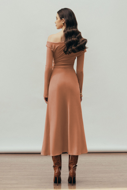 Jersey Gathering One-Shoulder Midi Dress