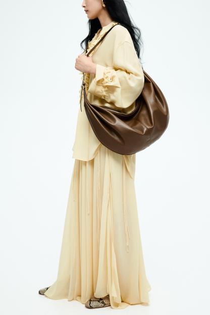 Ruffle Lace-Up Top & High Waist Midi Skirt Set