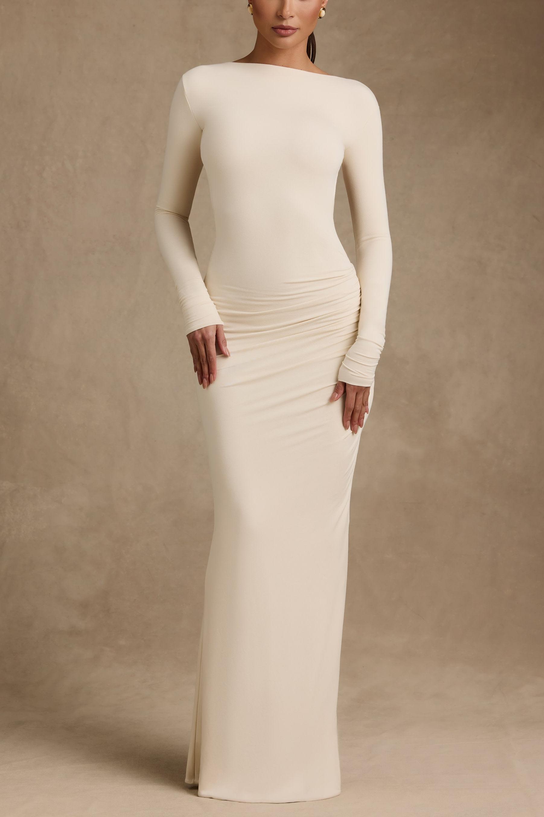 Jersey Gathering Backless Maxi Dress