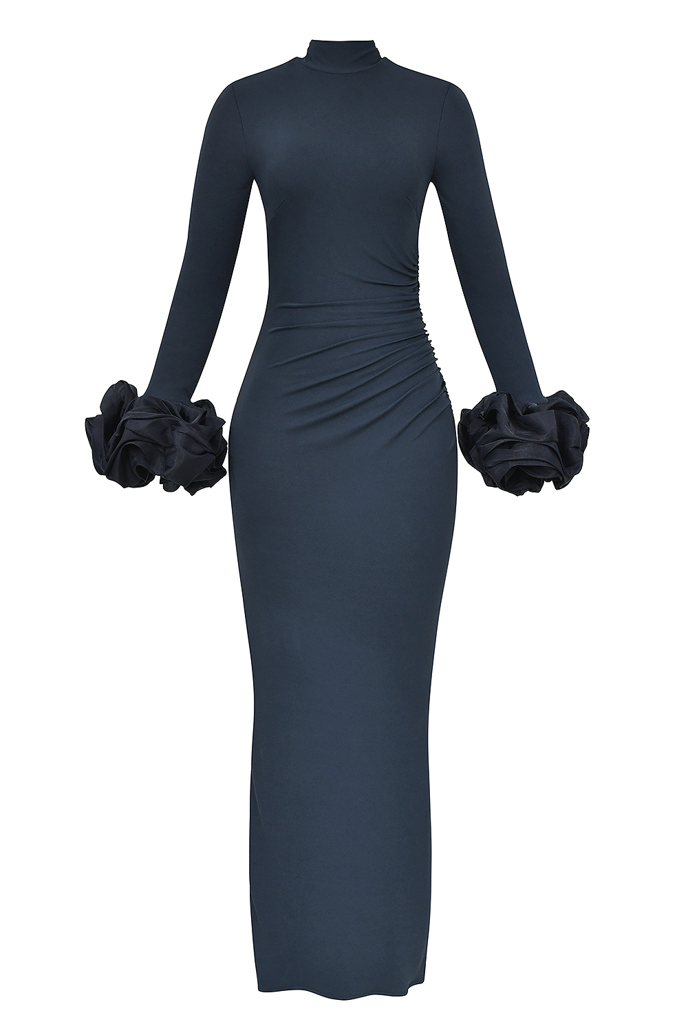 Jersey Puff Sleeve Ruched Maxi Dress