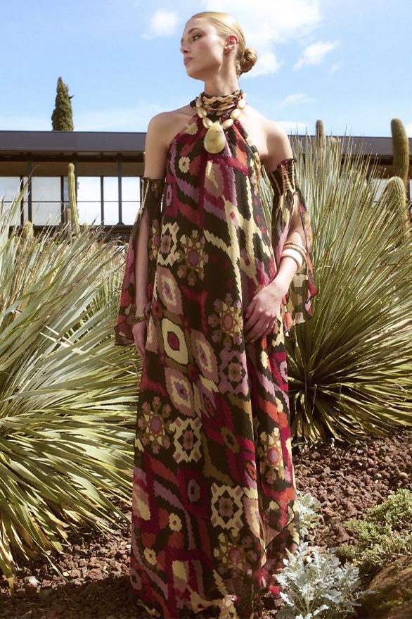 Paisley Print Luxury Halter Neck Maxi Dress
