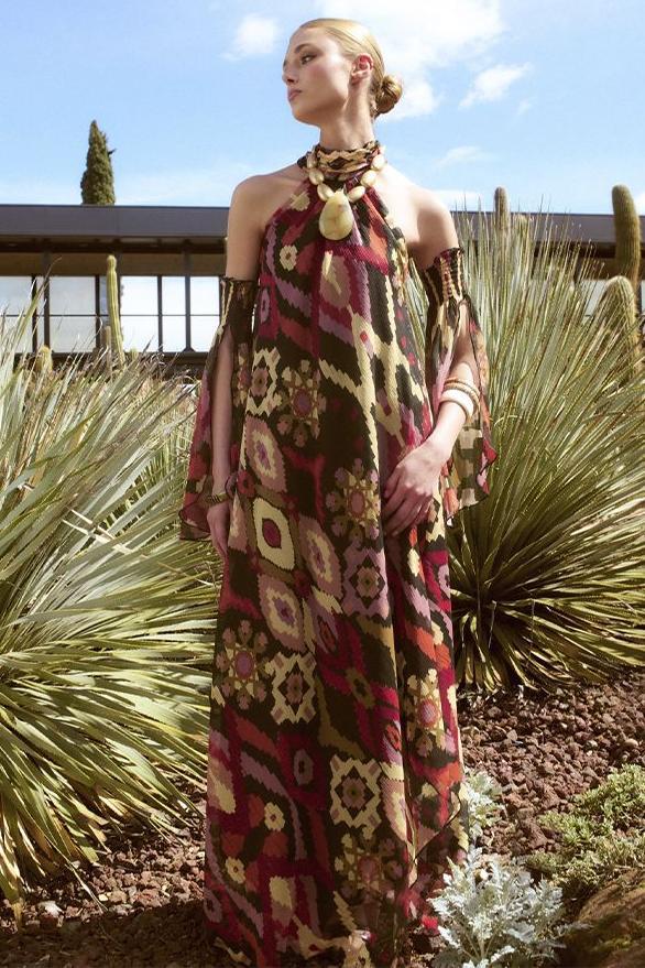Paisley Print Luxury Halter Neck Maxi Dress