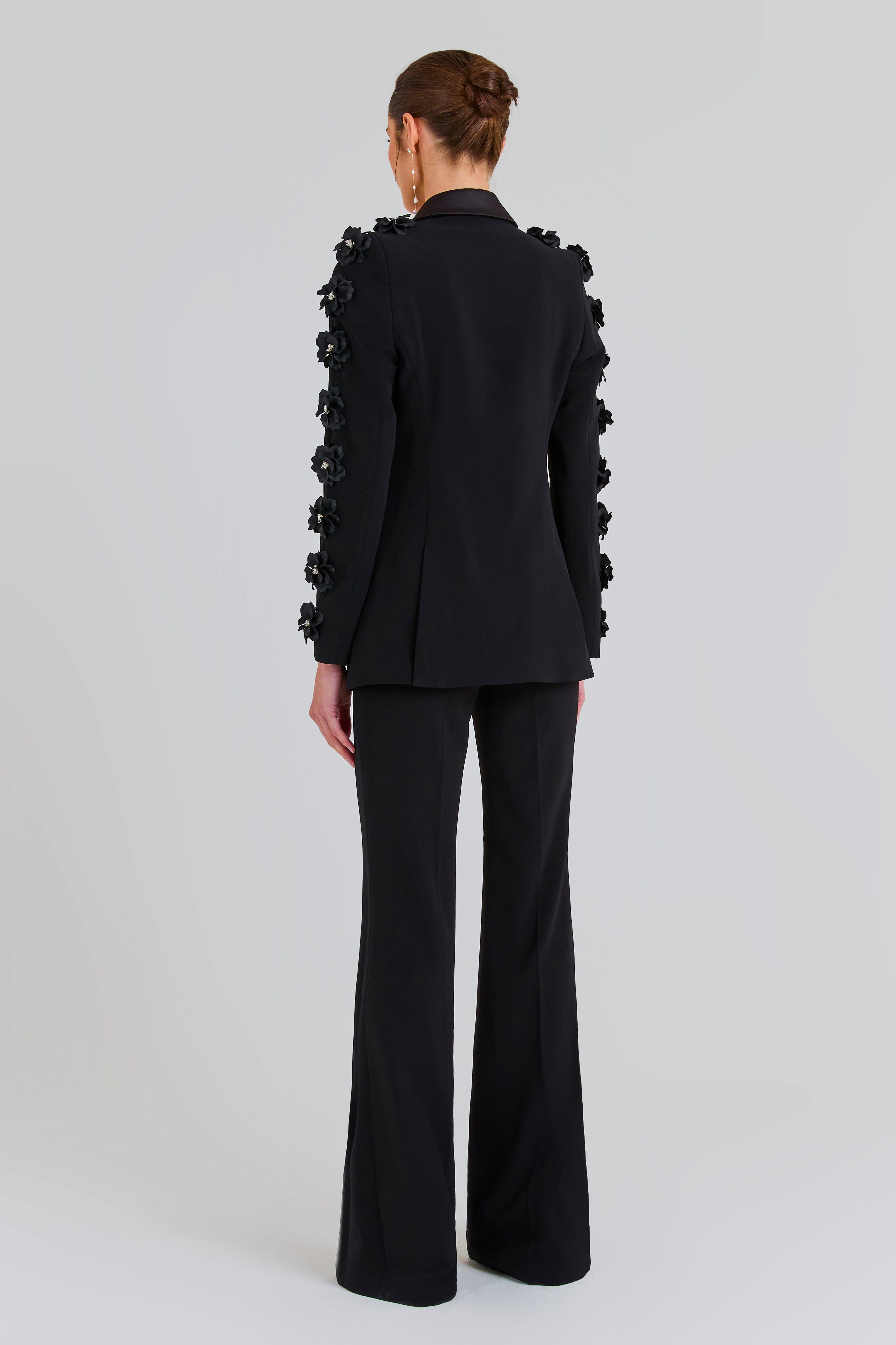 3D Flower Faux Pearl Blazer & High Waist Pants Set