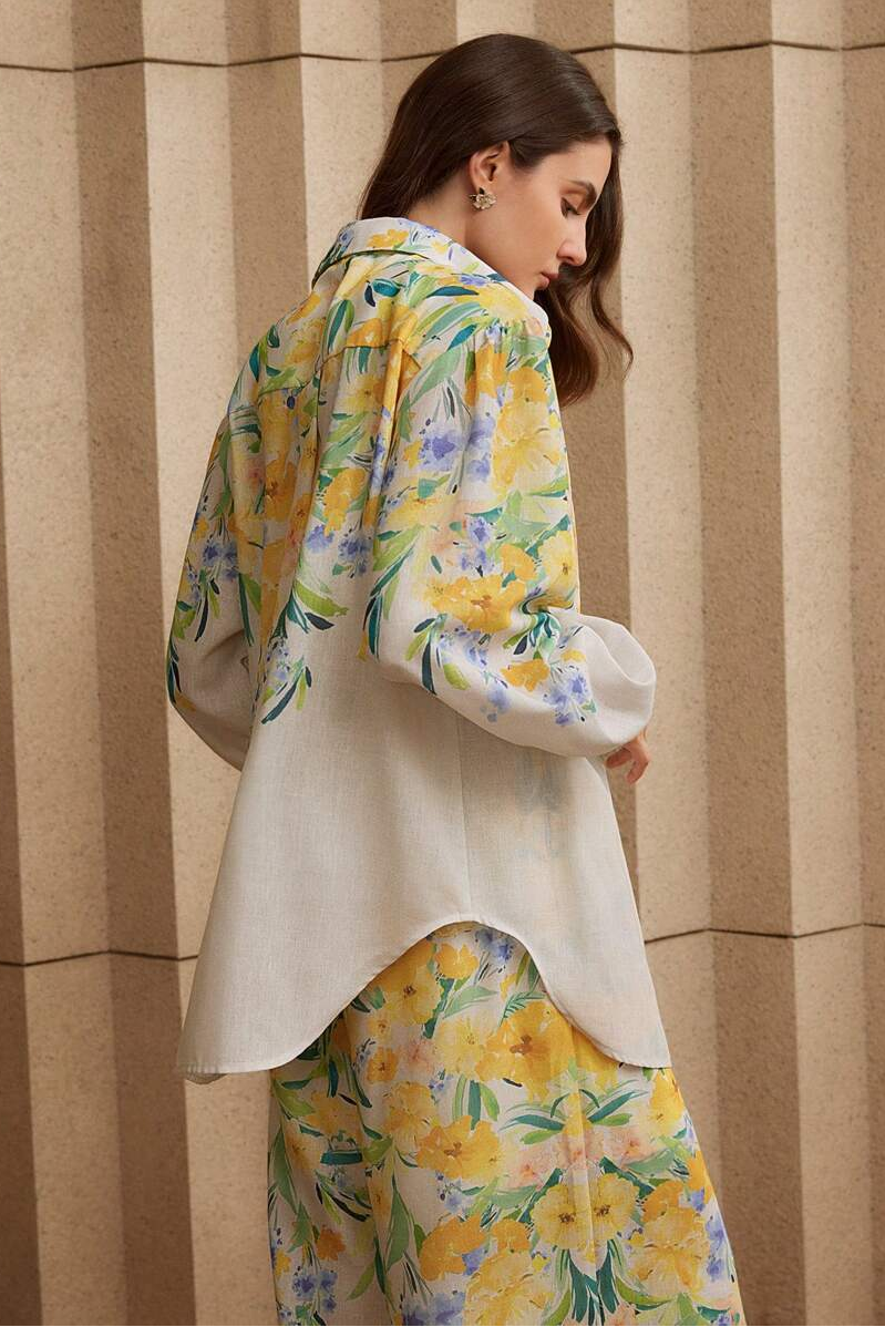 Floral Single Breasted Blouse & Hight Waist Pants Set