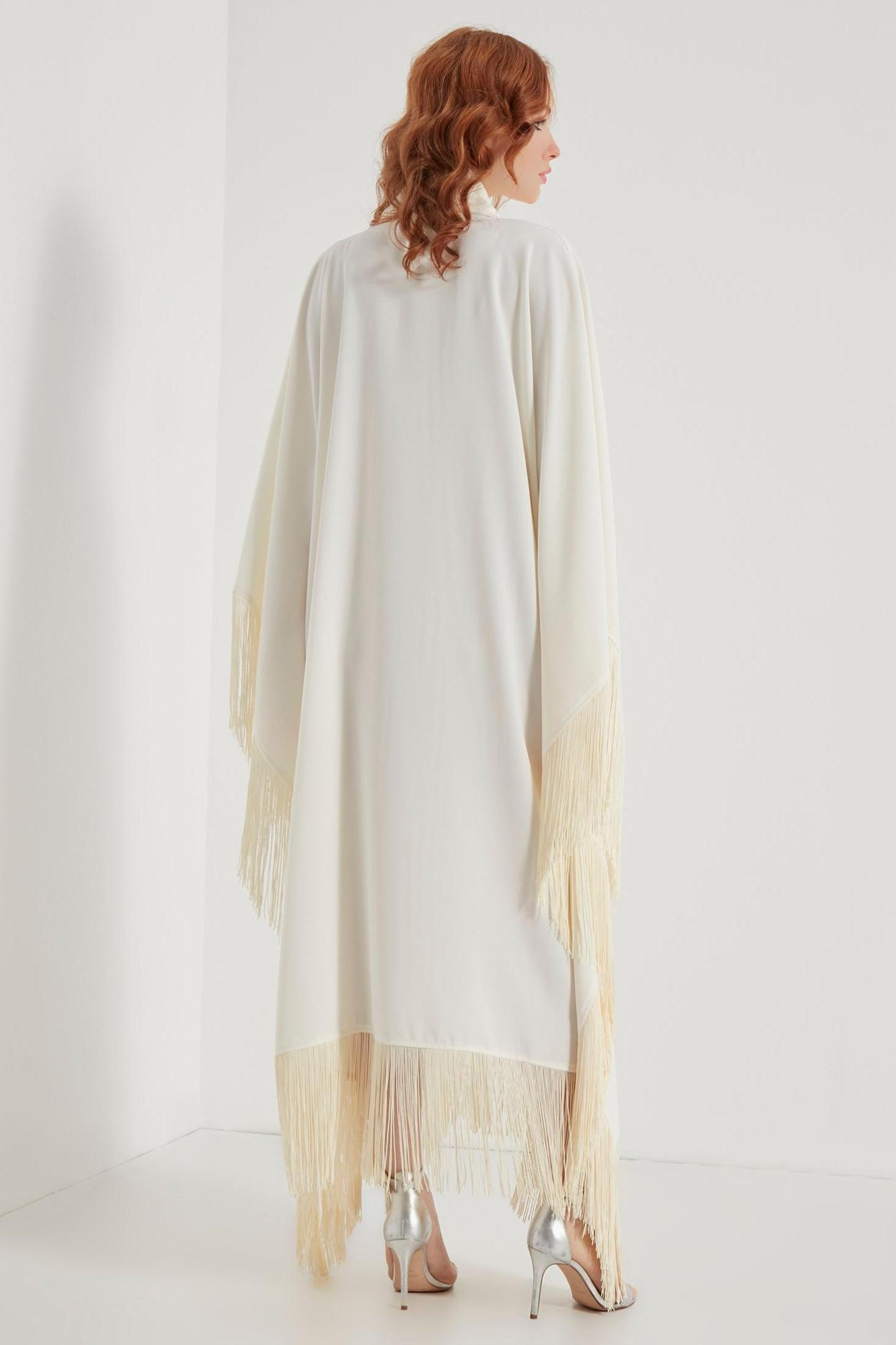 Satin Tassel Batwing Sleeve Midi Dress