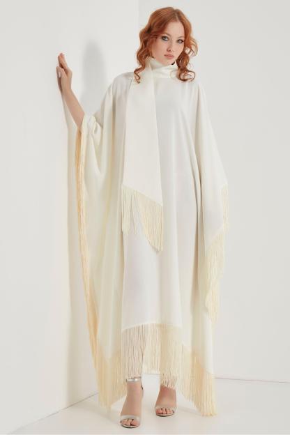 Satin Tassel Batwing Sleeve Midi Dress