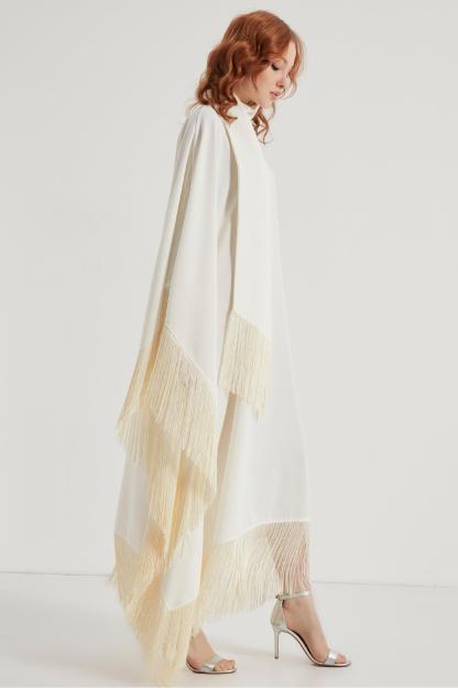 Satin Tassel Batwing Sleeve Midi Dress