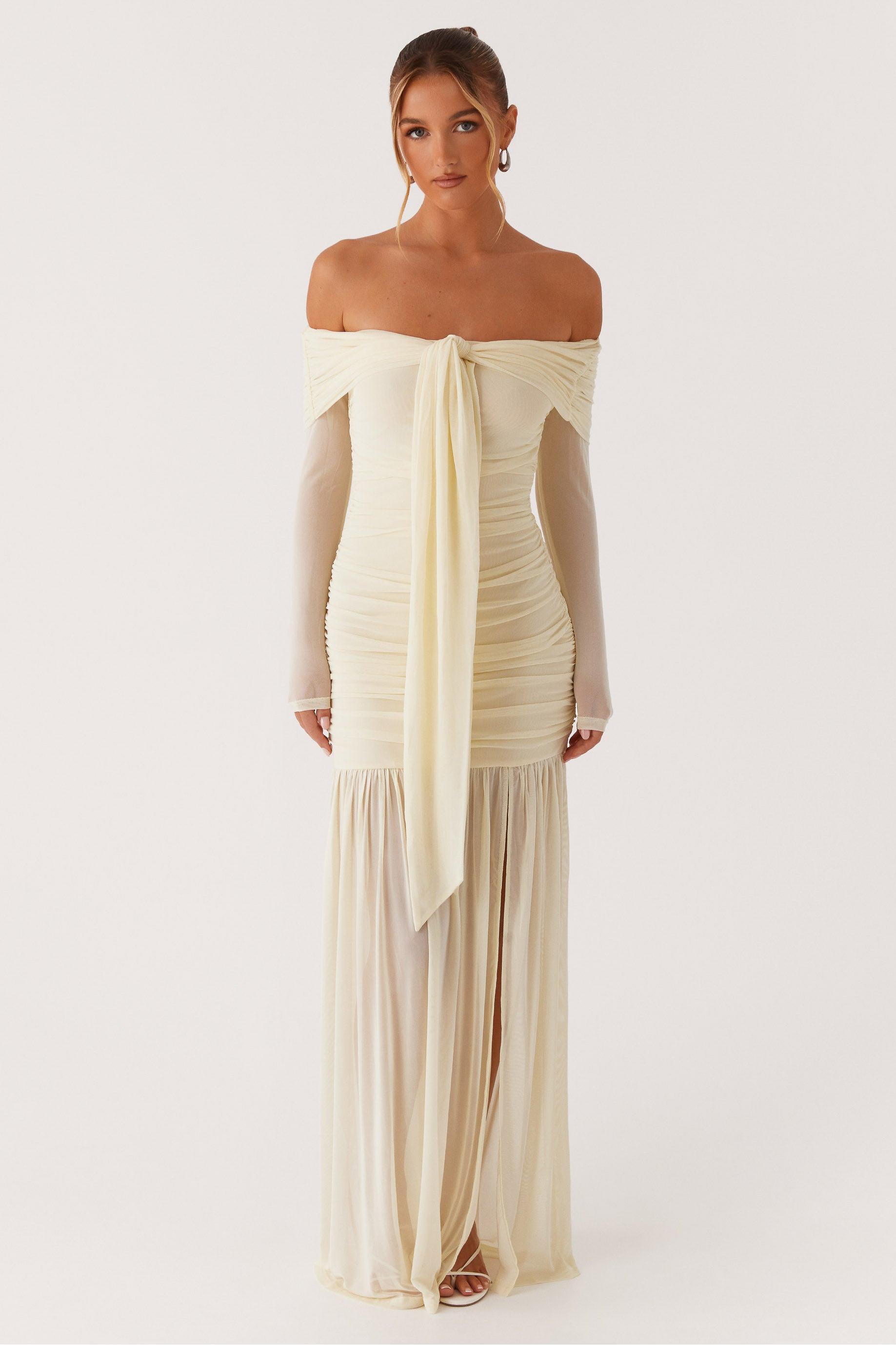 Gathering Off Shoulder Maxi Dress