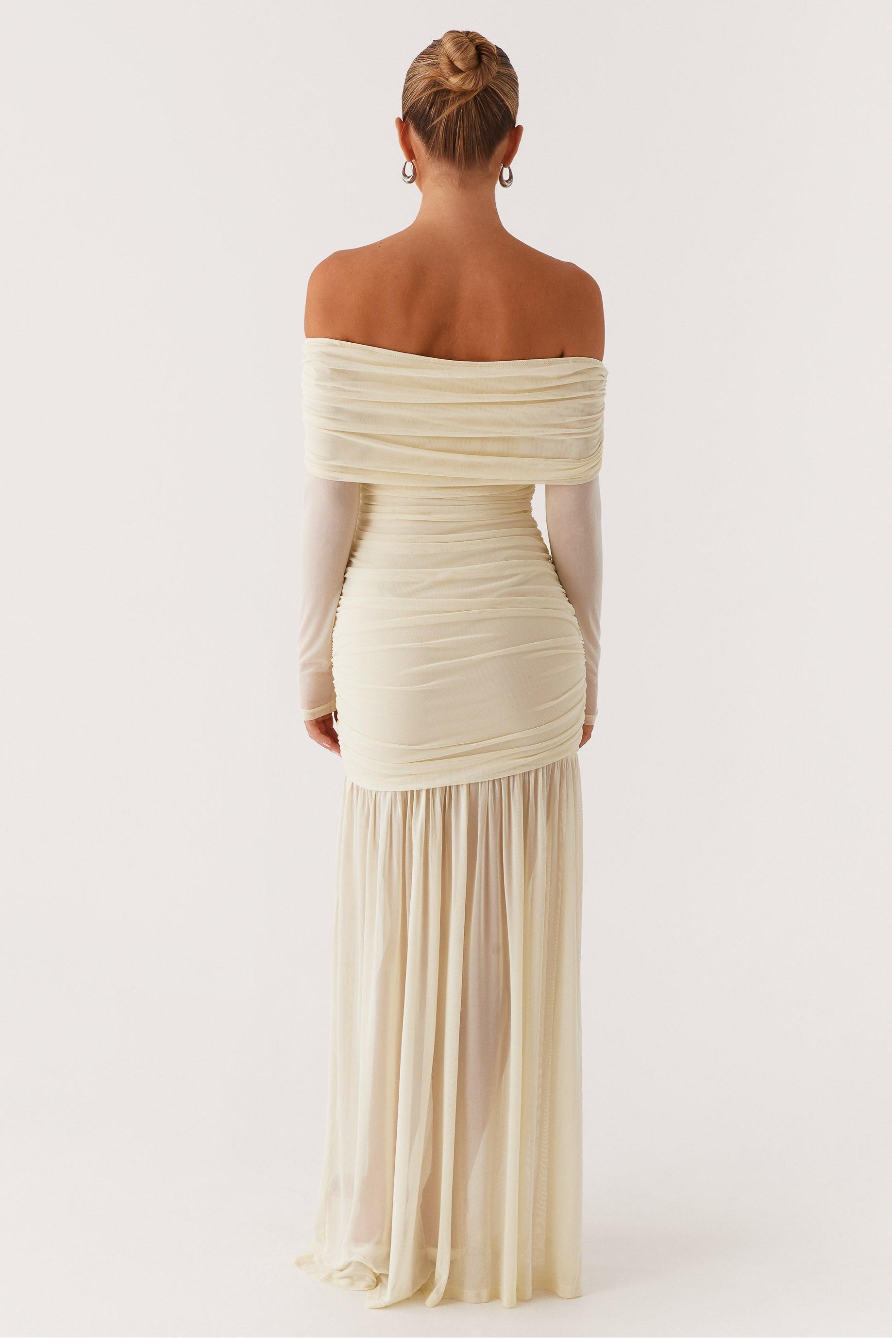 Gathering Off Shoulder Maxi Dress