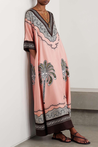 Paisley Print V-Neck Midi Dress