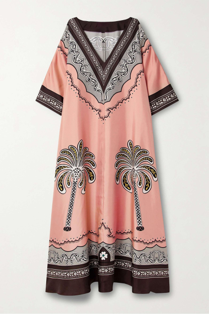 Paisley Print V-Neck Midi Dress