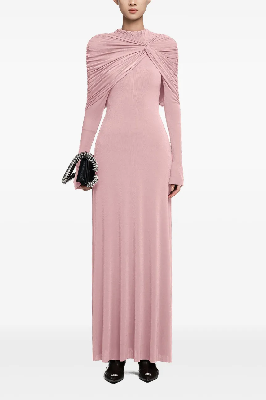 Jersey Knotted Long Sleeve Maxi Dress