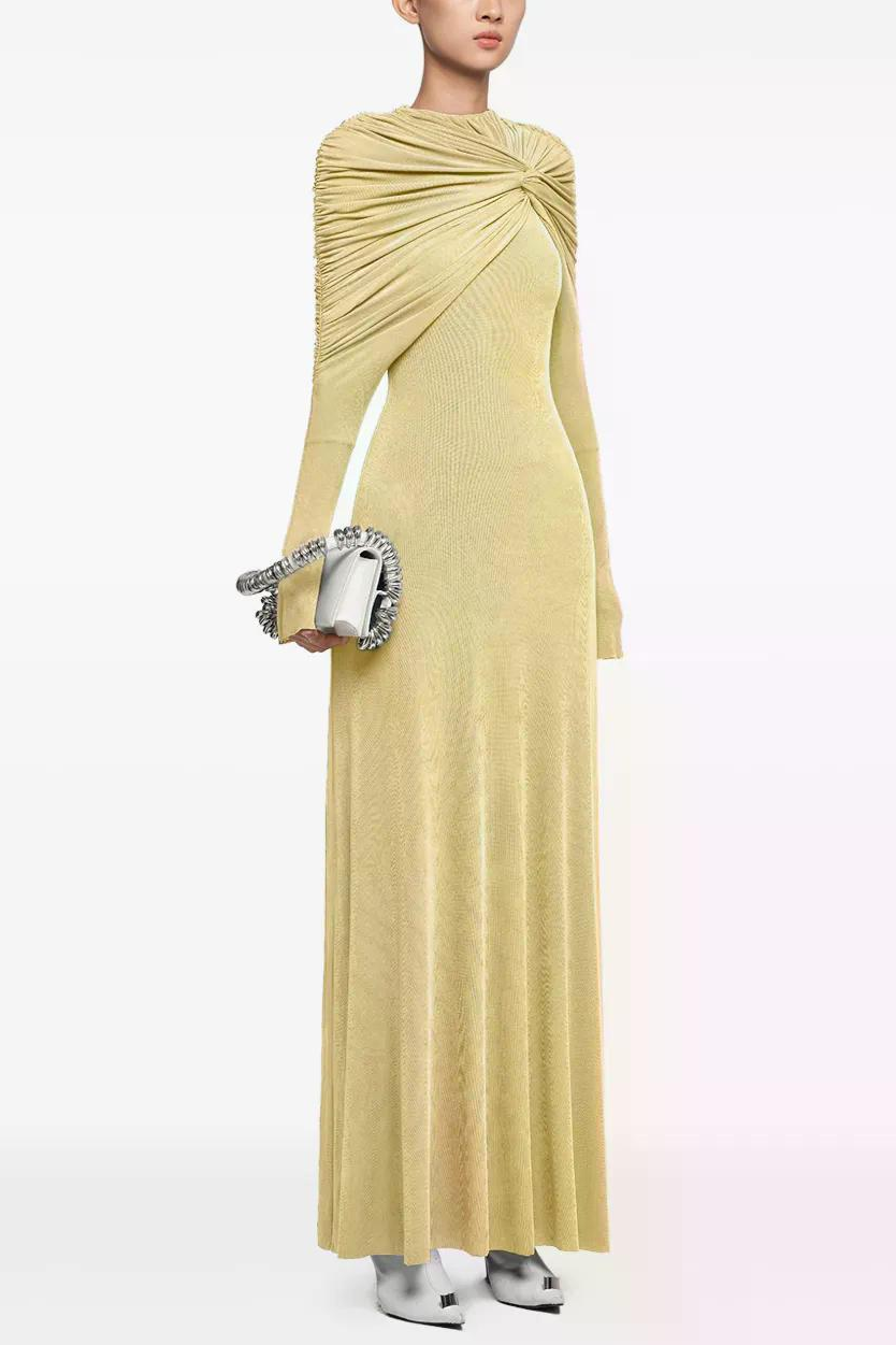 Jersey Knotted Long Sleeve Maxi Dress