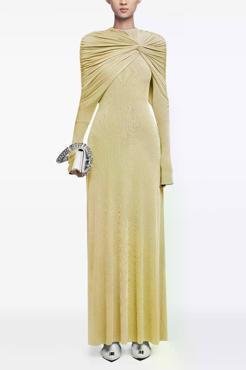 Jersey Knotted Long Sleeve Maxi Dress