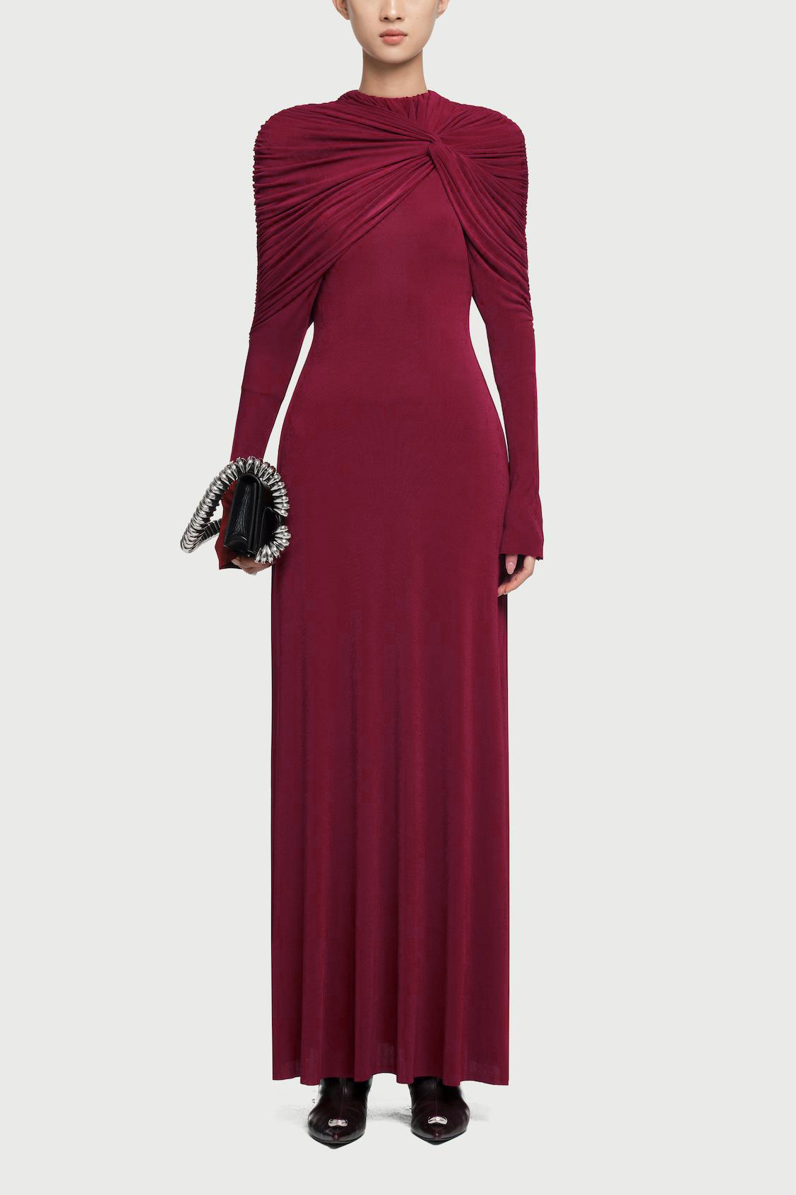 Jersey Knotted Long Sleeve Maxi Dress