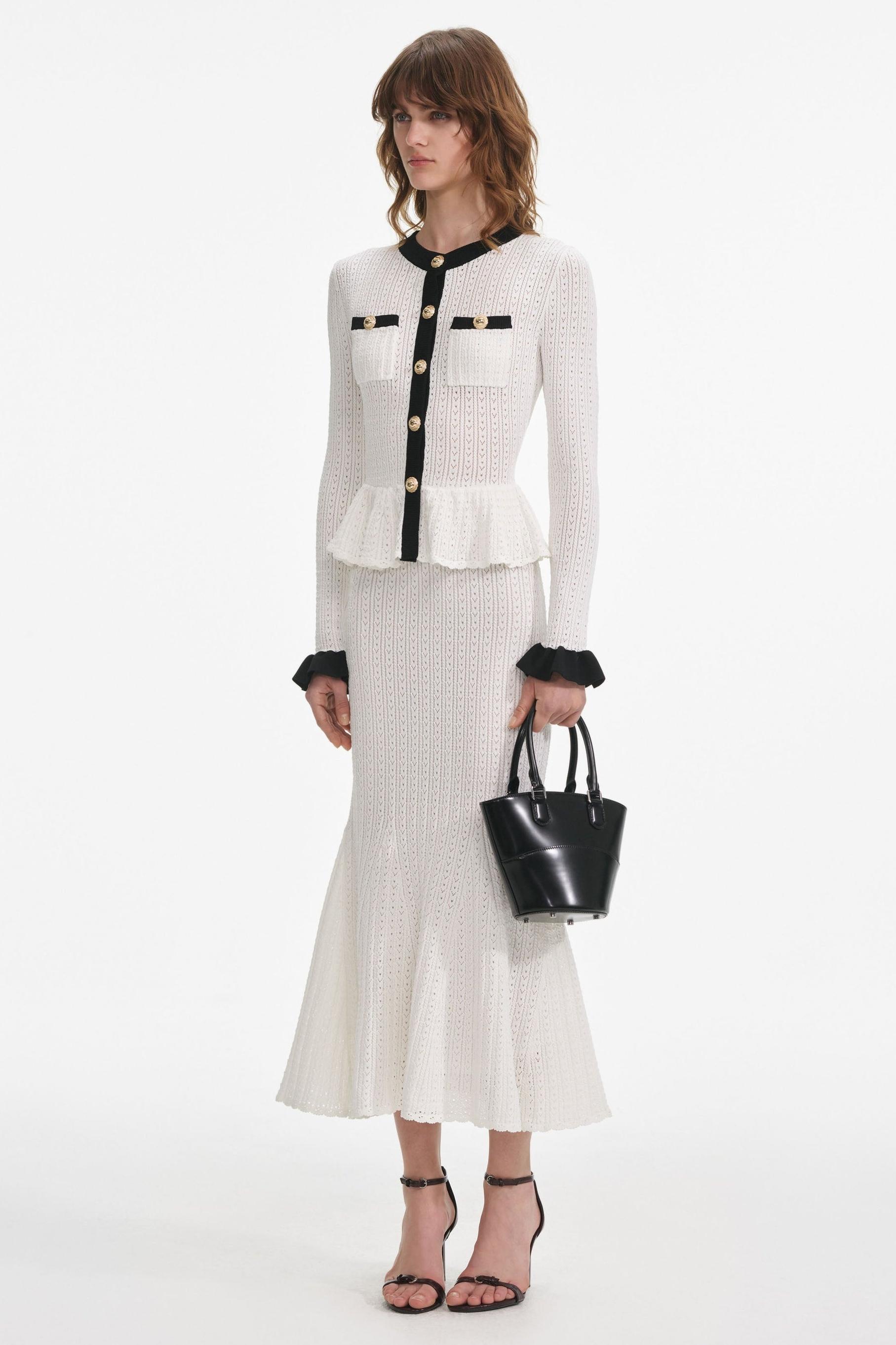 Jersey Contrast Color Metal Button Midi Dress