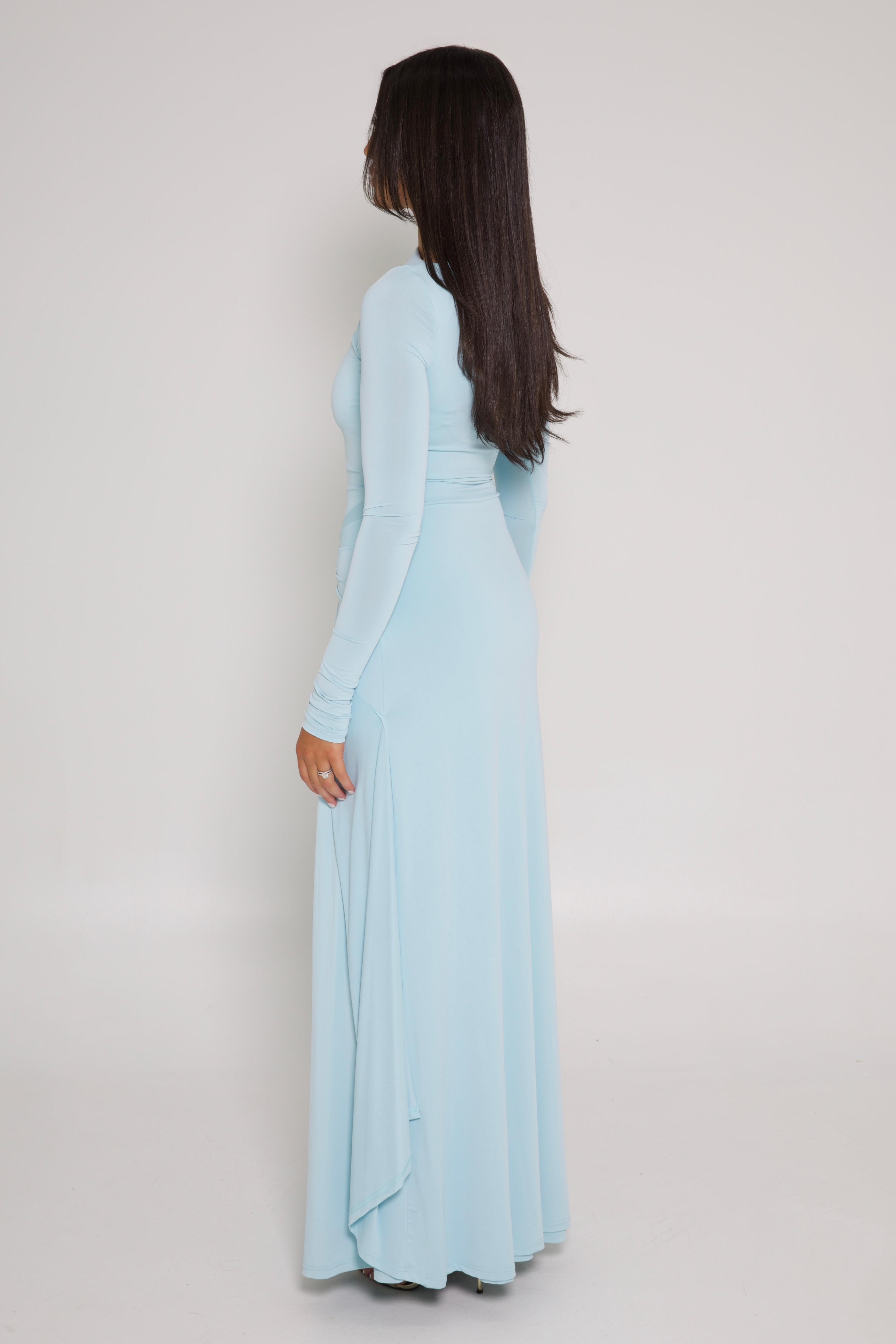 Jersey Knotted Metal Buttom Maxi Dress