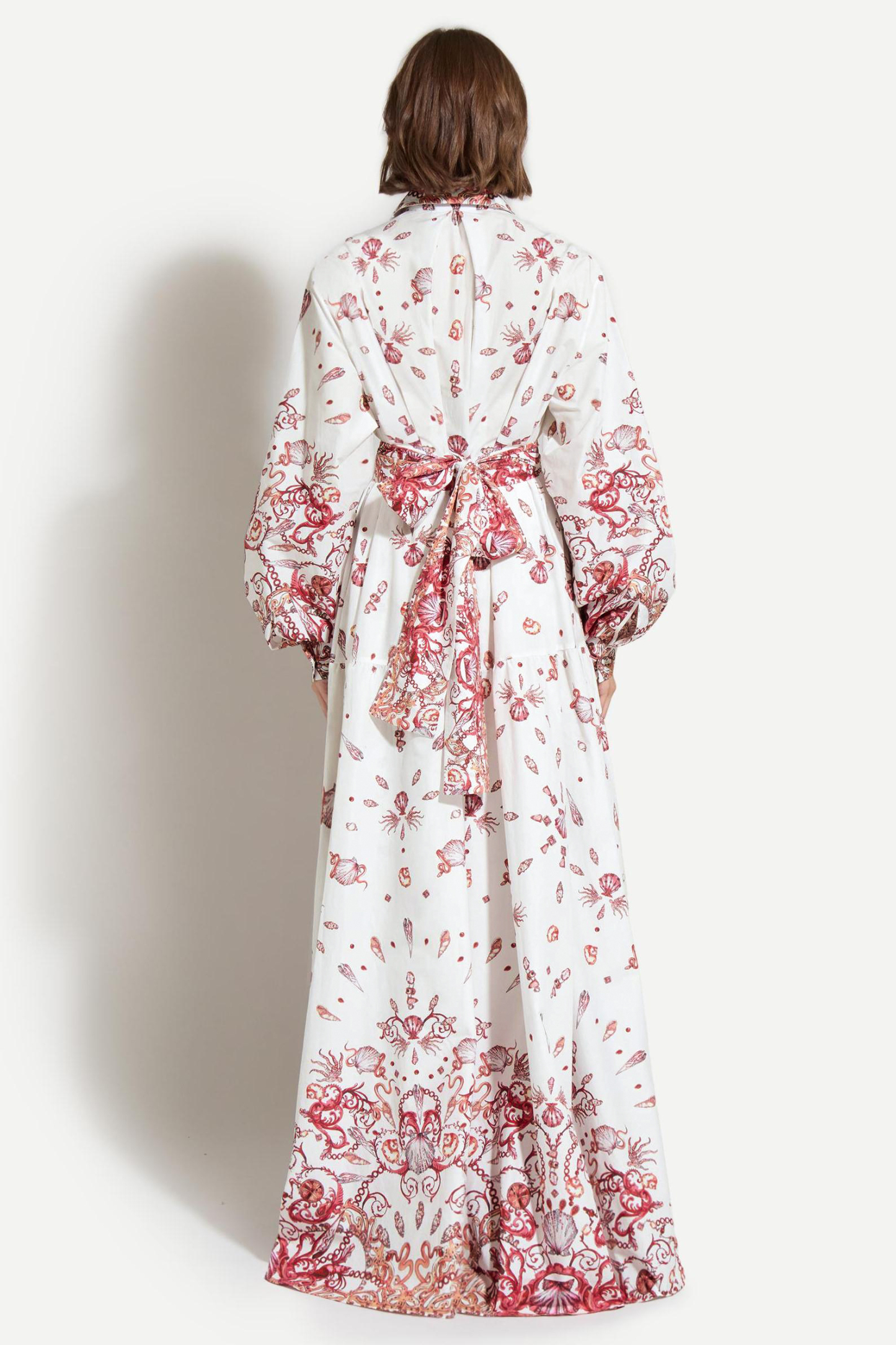 Sea Print Shirt Collar Single Breasted Maxi Dress With Belt