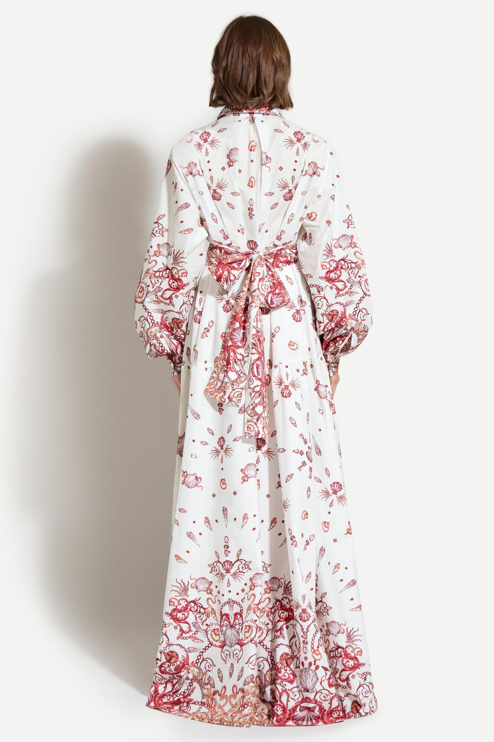 Sea Print Shirt Collar Single Breasted Maxi Dress With Belt