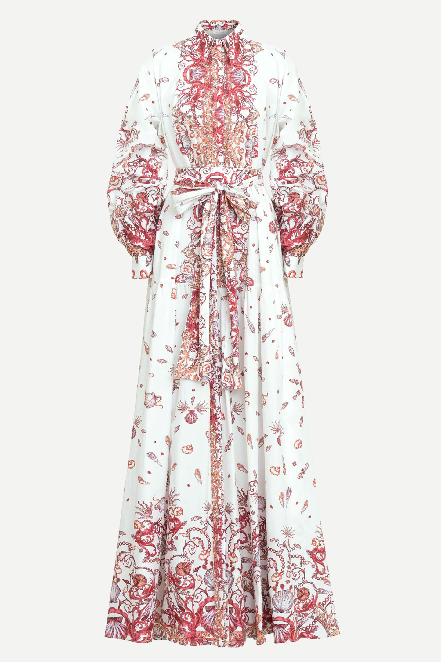 Sea Print Shirt Collar Single Breasted Maxi Dress With Belt