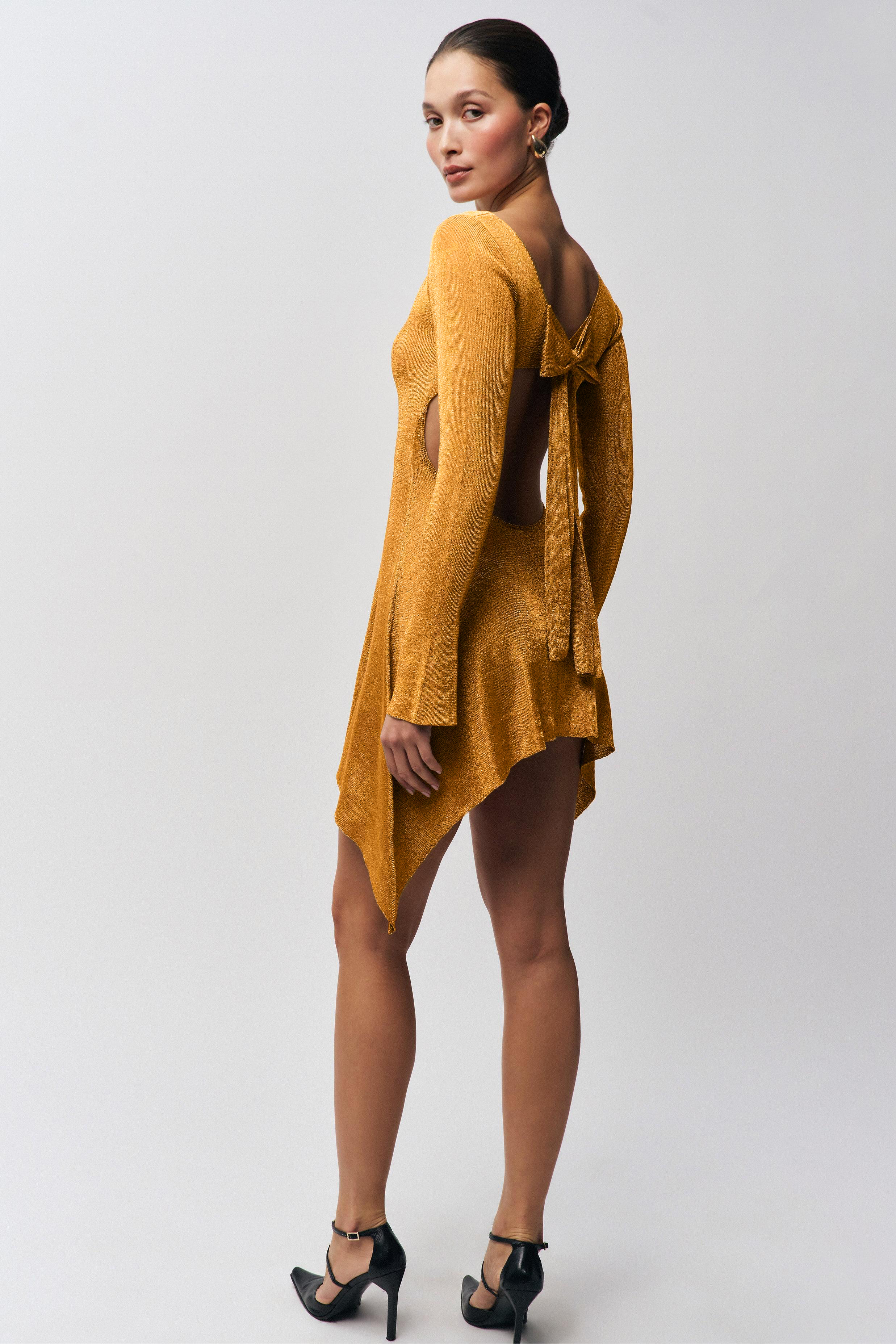 Jersey Backless Bow Long Sleeve  Mini Dress