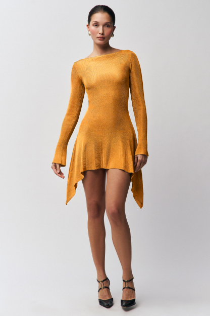 Jersey Backless Bow Long Sleeve  Mini Dress