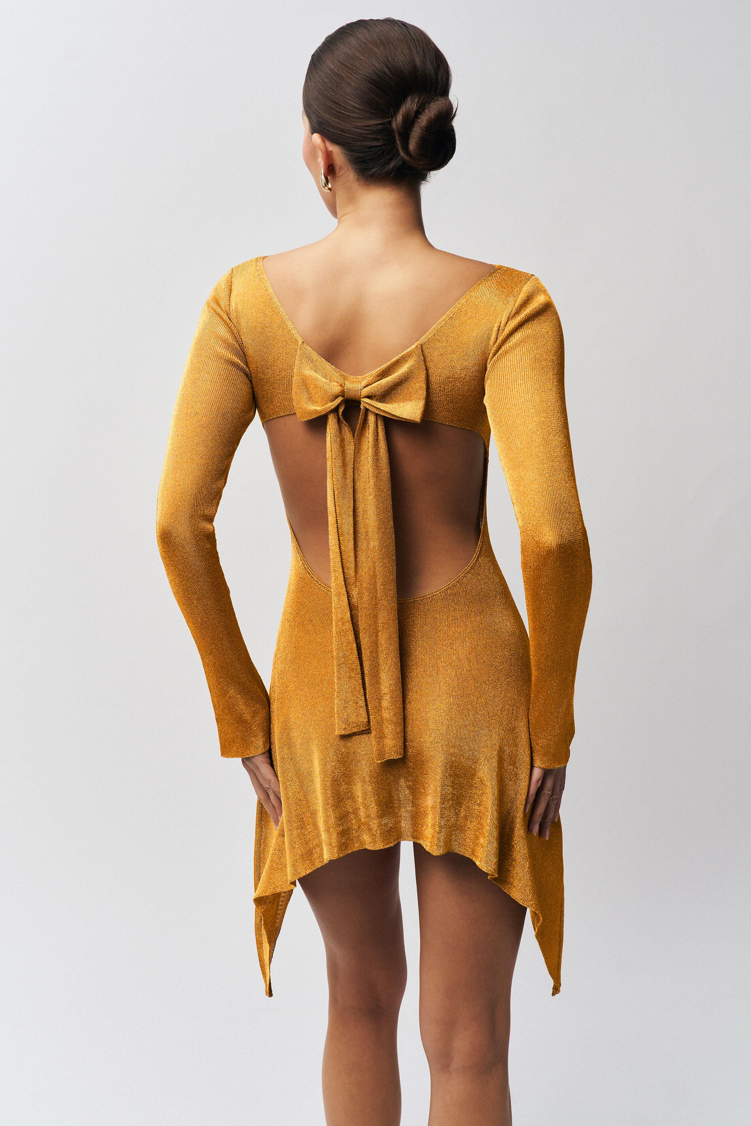 Jersey Backless Bow Long Sleeve  Mini Dress