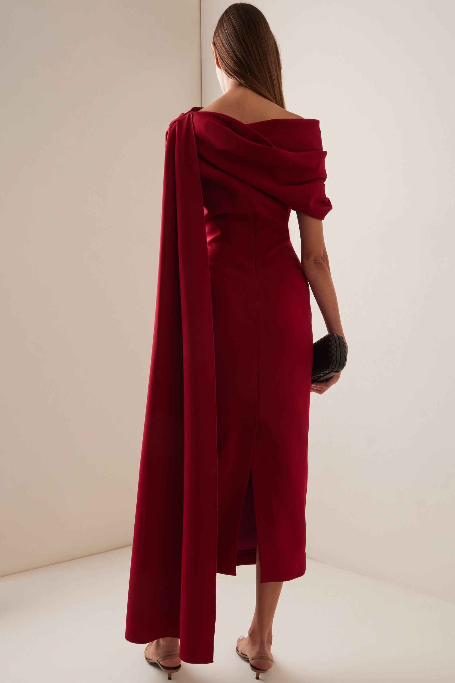 Contrast Color Cape Sleeve Slit Midi Dress