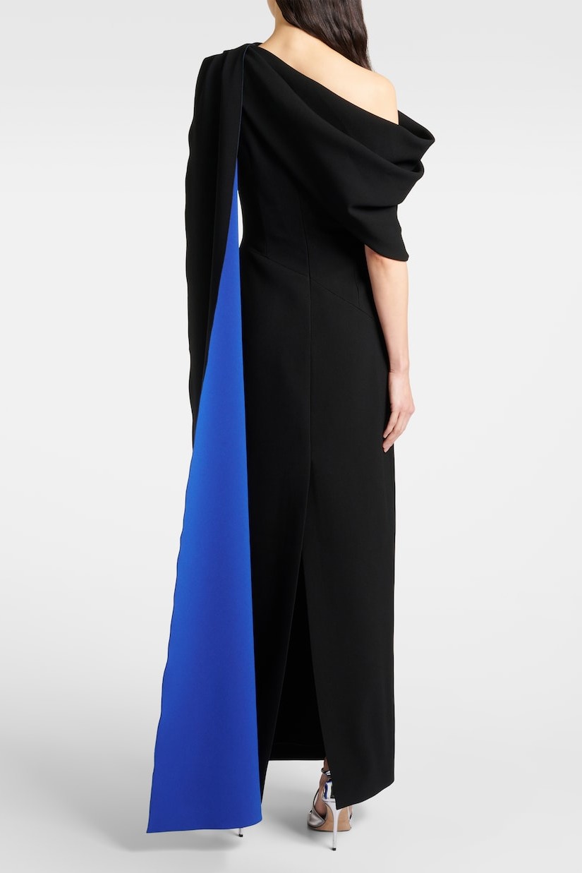 Contrast Color Cape Sleeve Slit Midi Dress