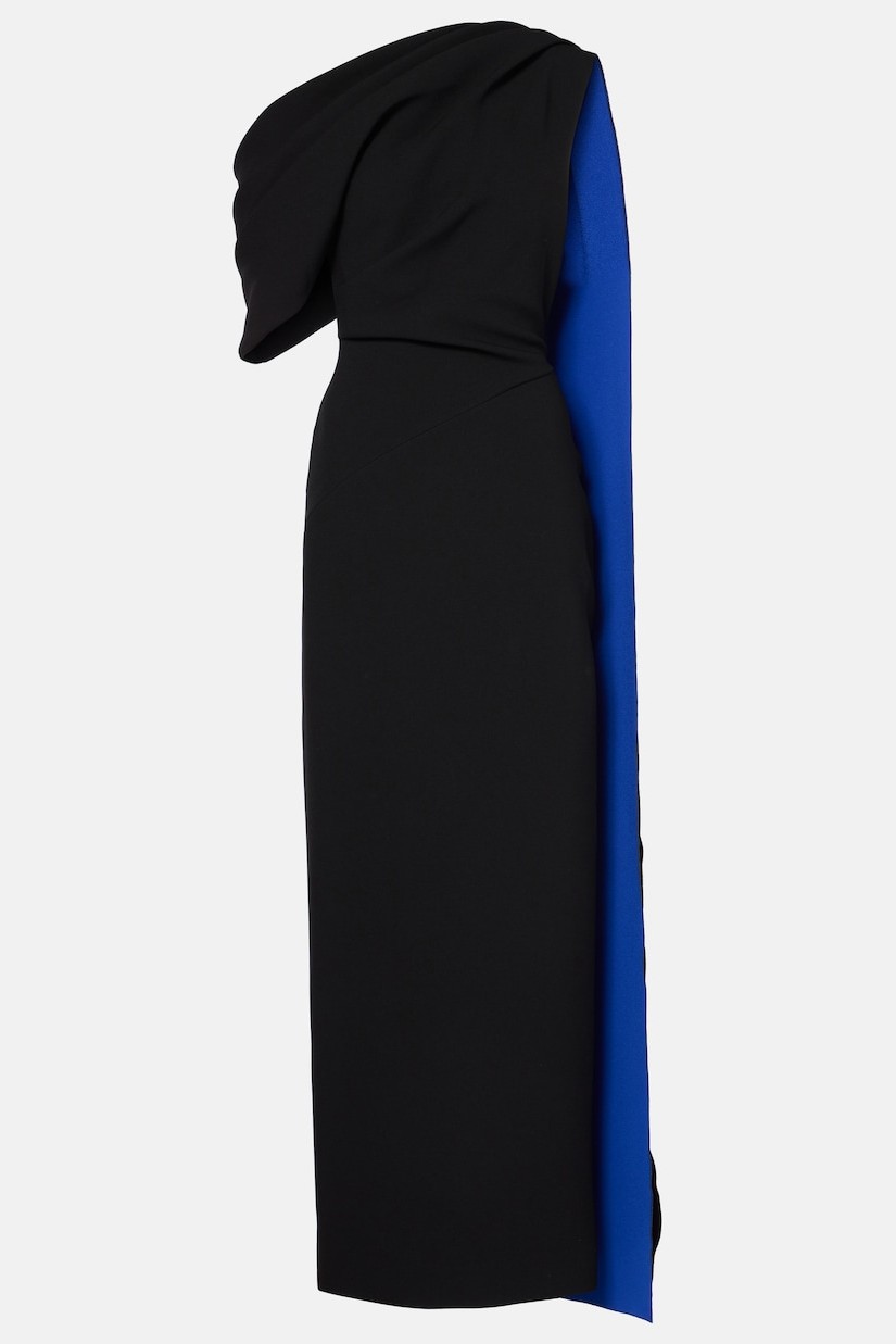 Contrast Color Cape Sleeve Slit Midi Dress