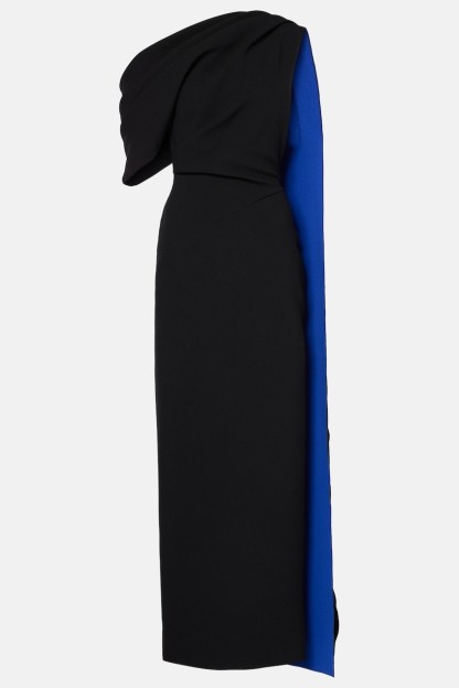 Contrast Color Cape Sleeve Slit Midi Dress