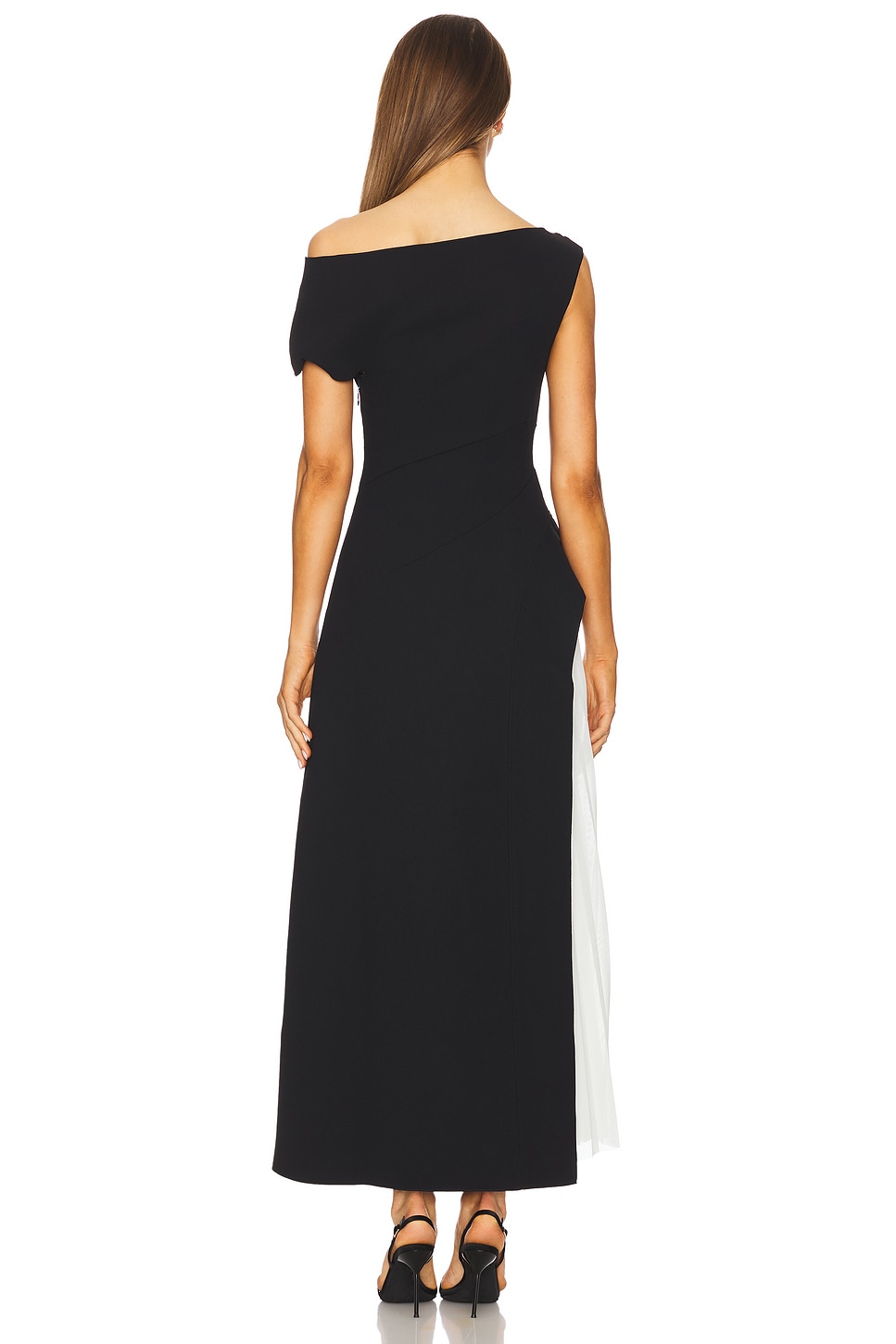 Contrast Color Pleated Off-Shoulder Midi Dress