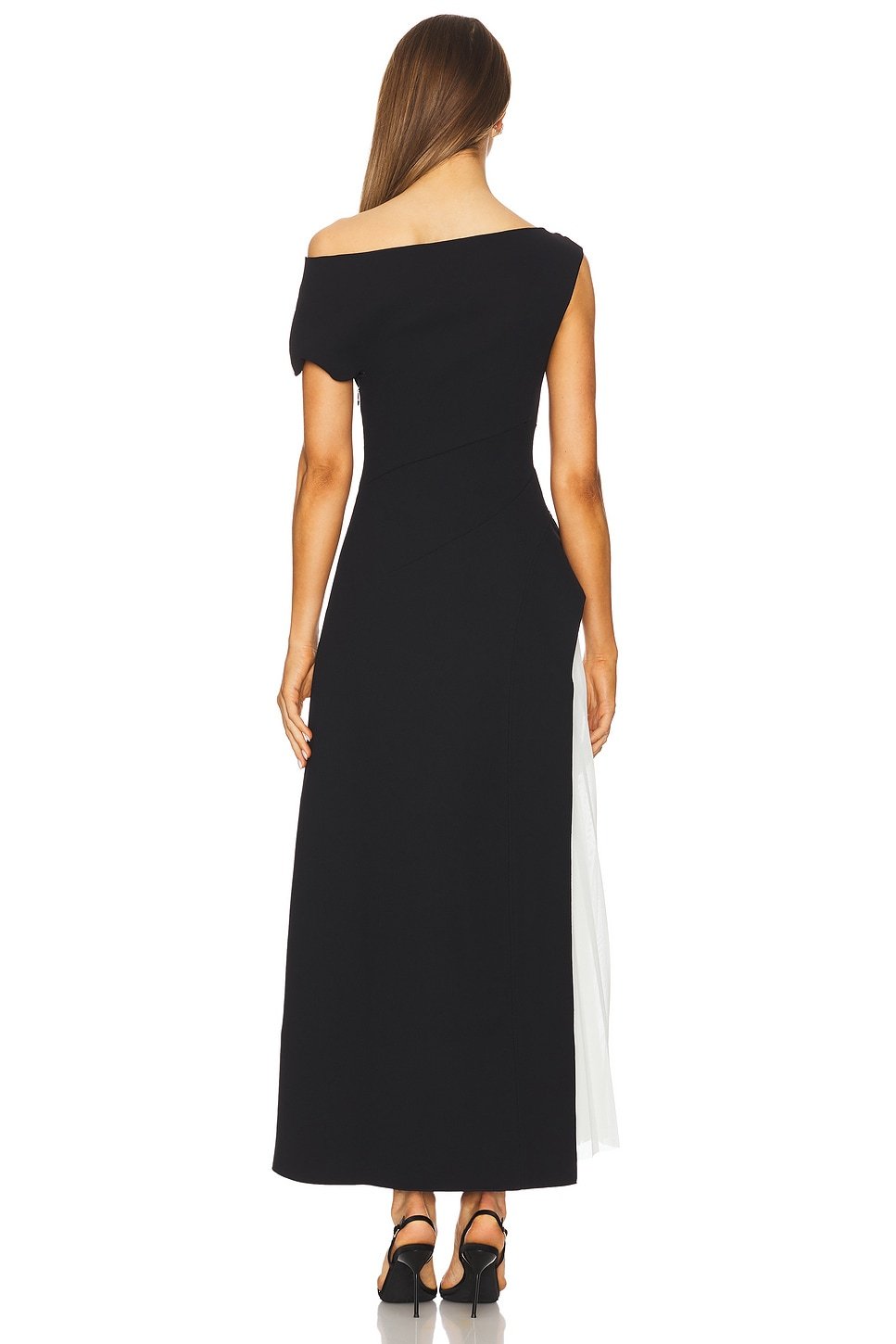 Contrast Color Pleated Off-Shoulder Midi Dress