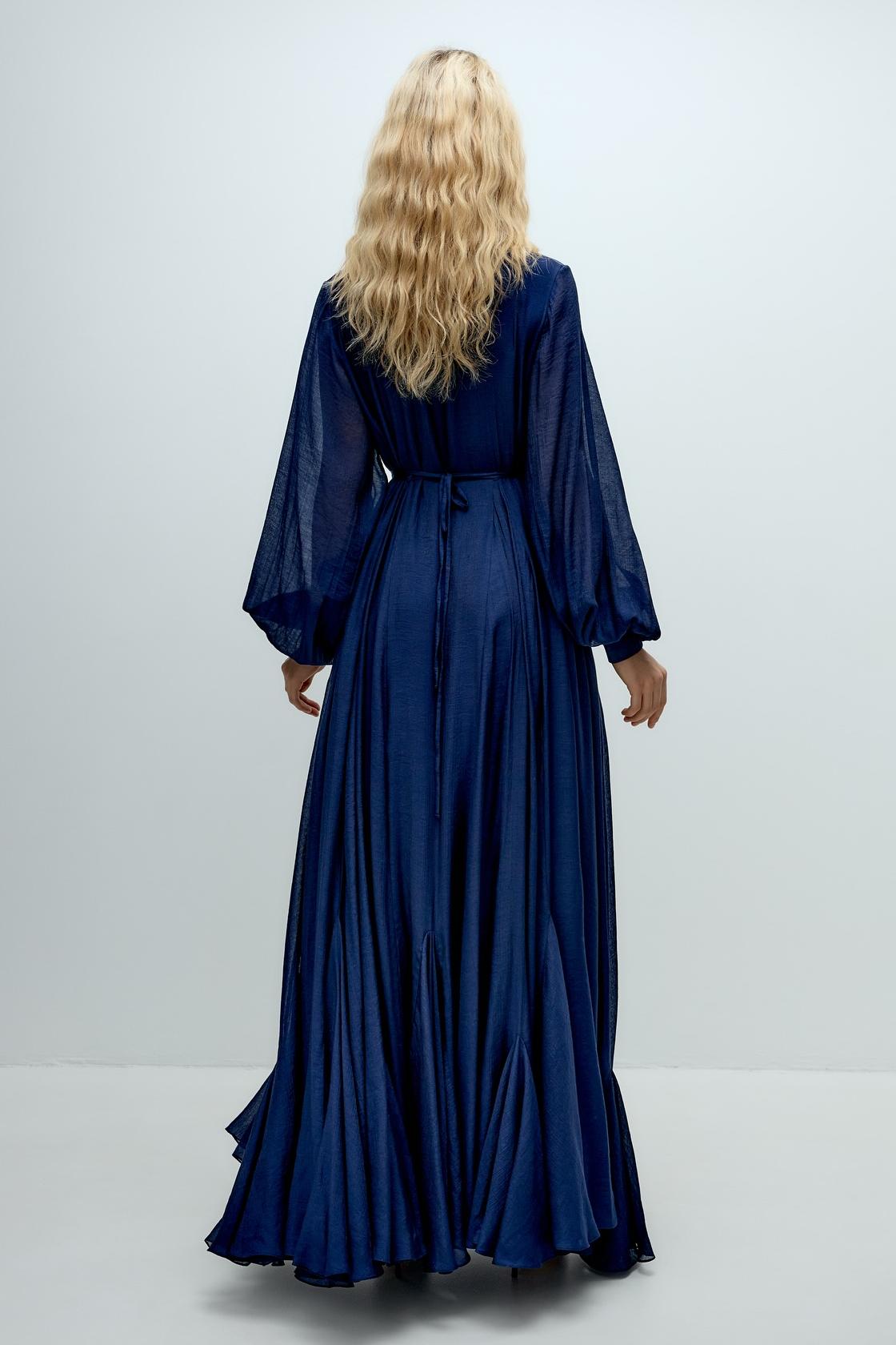 Chiffon V-Neck Smocking Maxi Dress With Belt