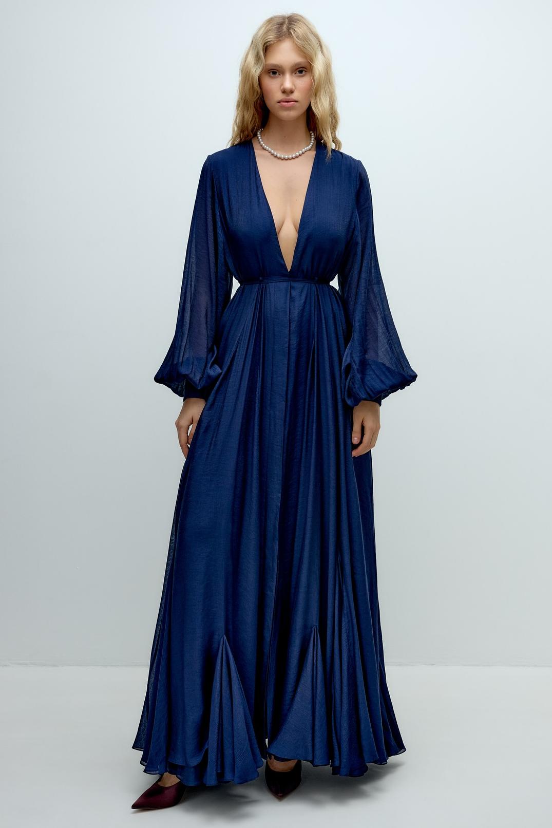 Chiffon V-Neck Smocking Maxi Dress With Belt