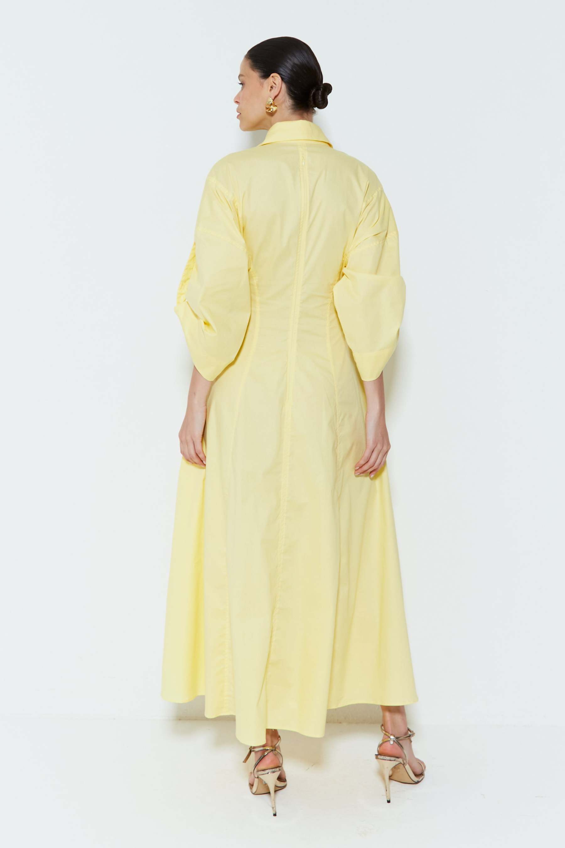 Solid Shirt Collar V-Neck Midi Dress