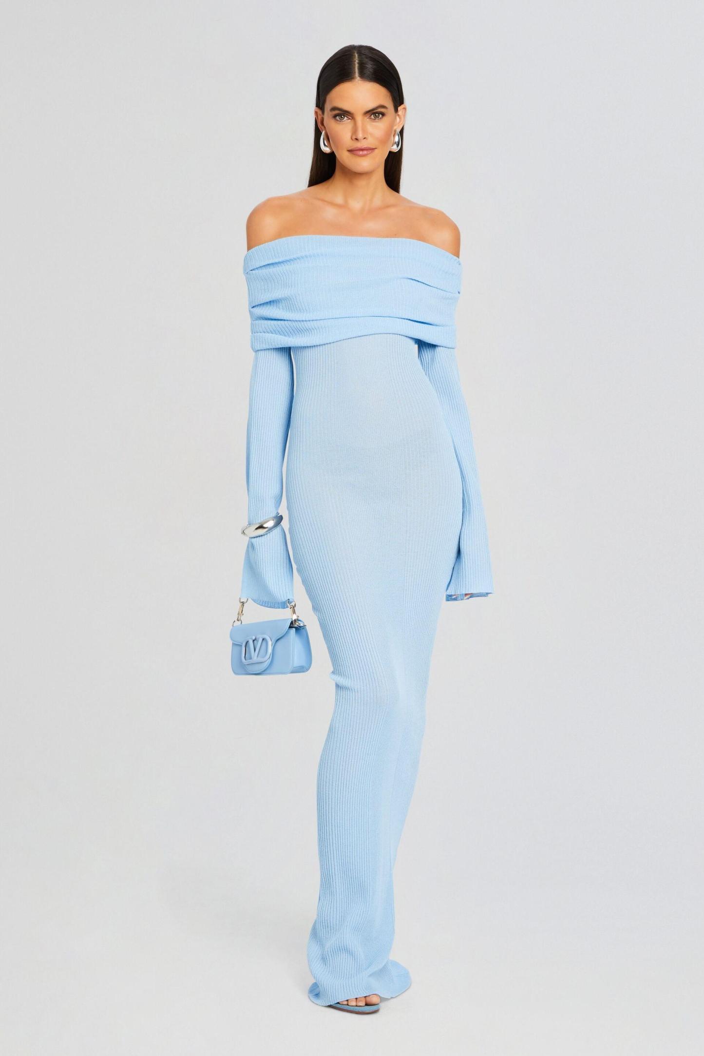 Jersey Off-Shoulder Long Sleeve Maxi Dress